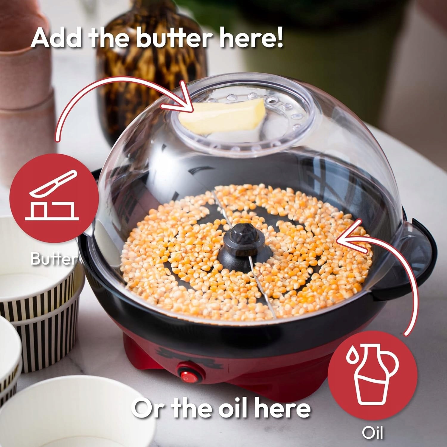 800W 5L NONSTICK POPCORN MACHINE WITH STIRRER RED RETRO Manufacturer code 5906663199127