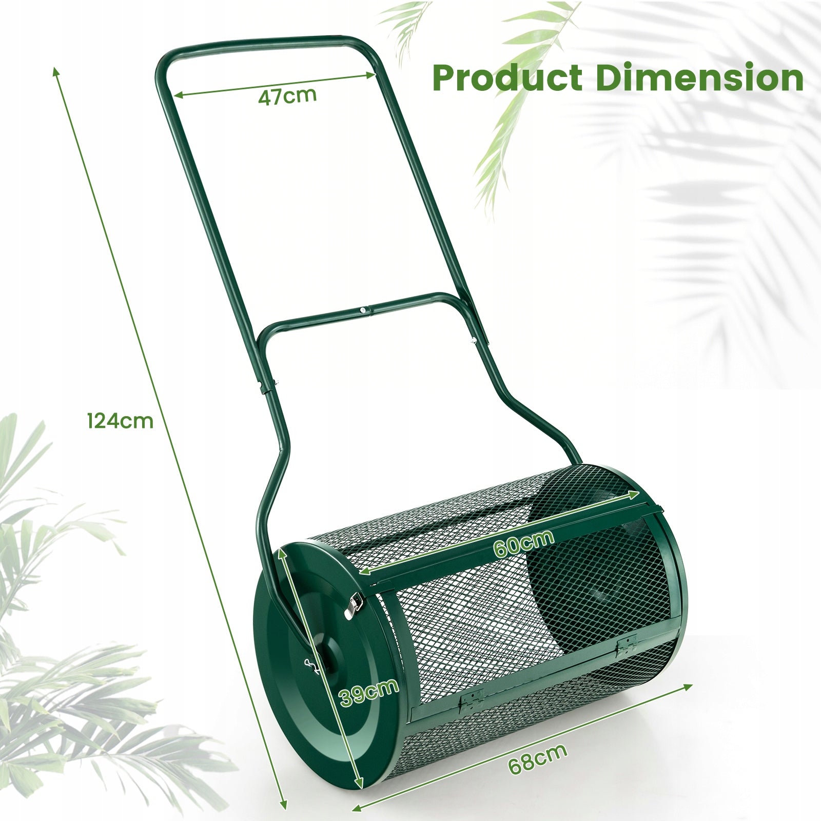80L Compost Spreader with Side Closures and U-Shaped Handle, Green Power supply handheld