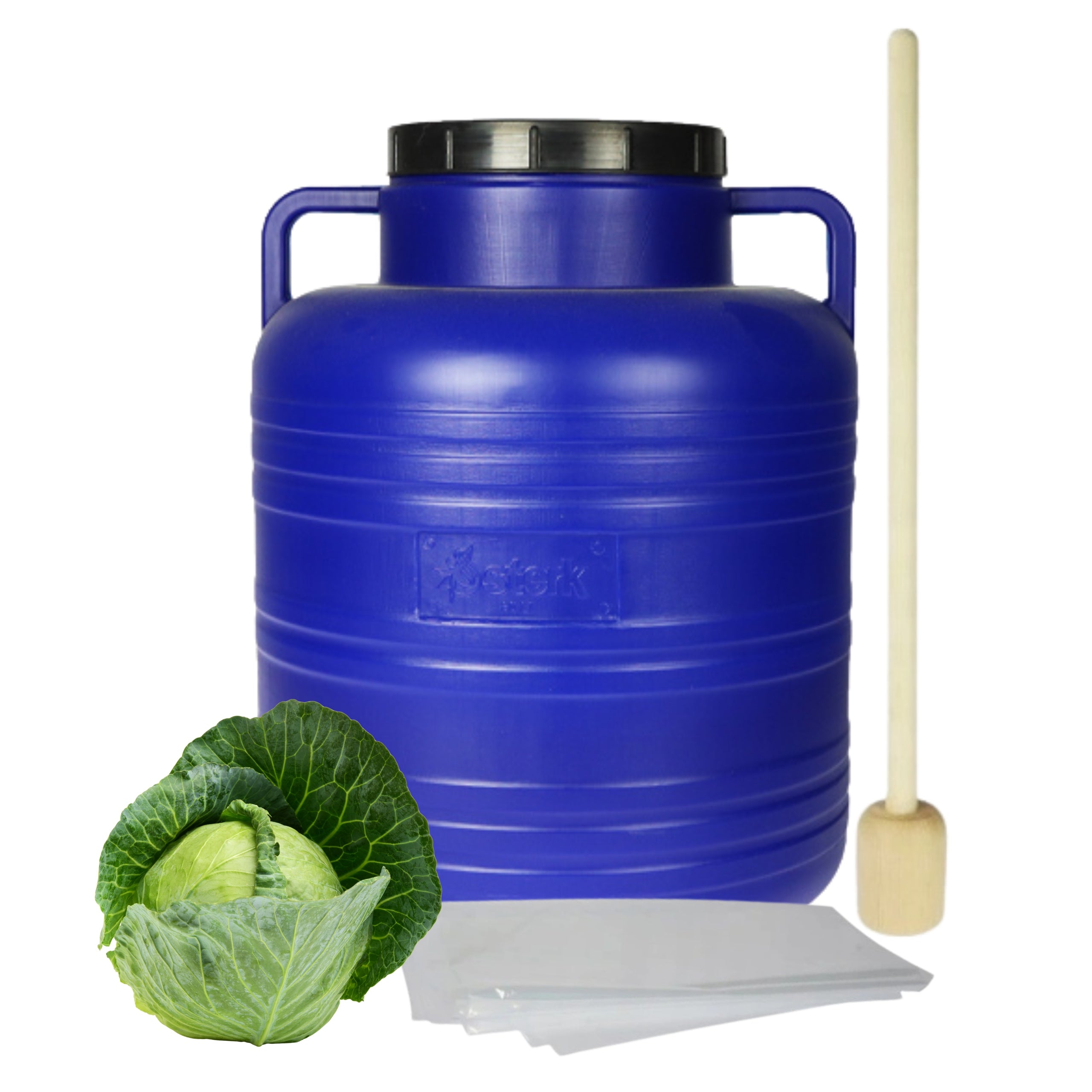 80L PLASTIC BARREL + PESTLE + BAG SILVER SET FOR CABBAGE