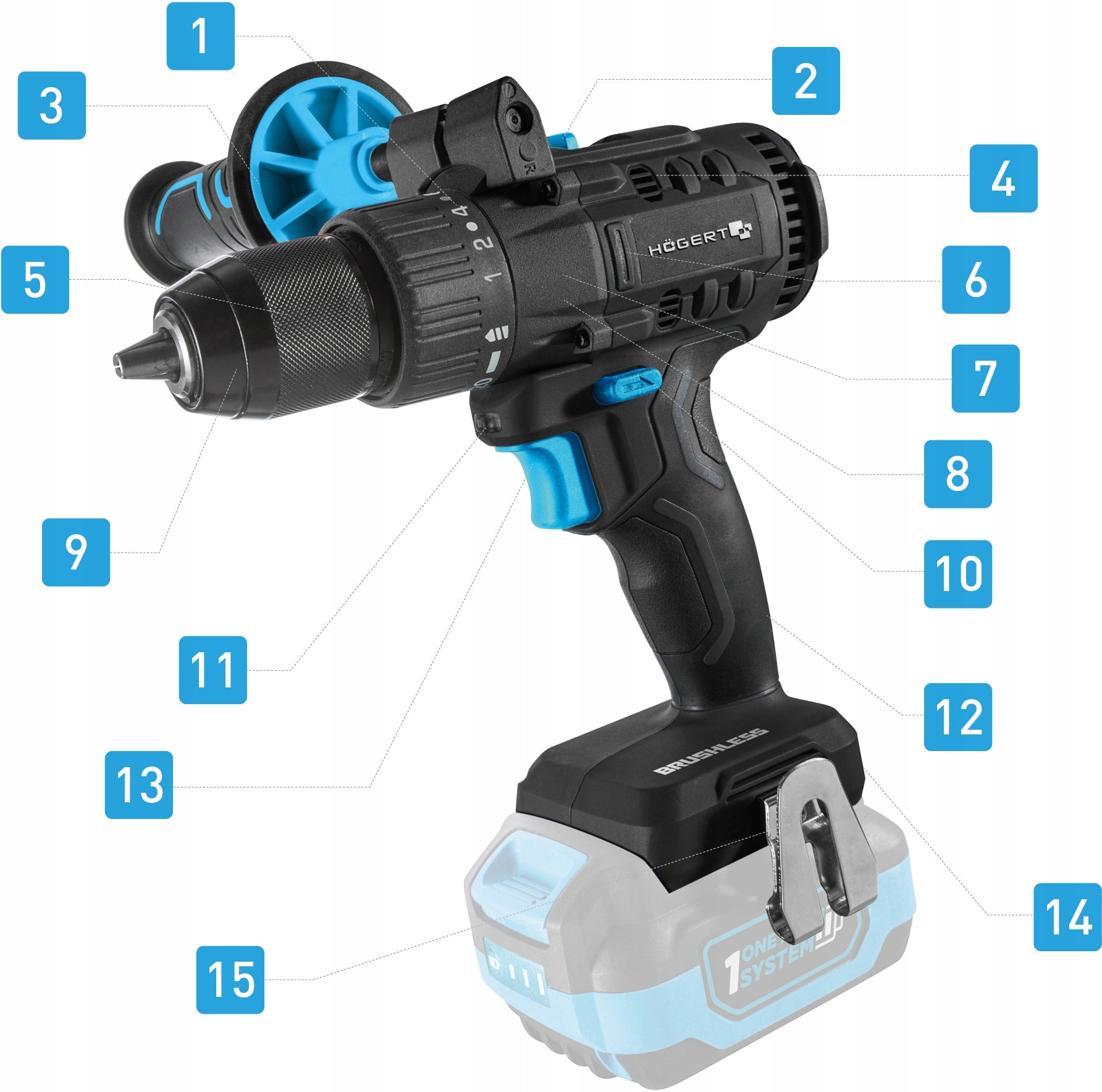 80Nm Brushless Cordless OneAccuSystem Drilling Machine, Hoegert Brand Hoegert Technik
