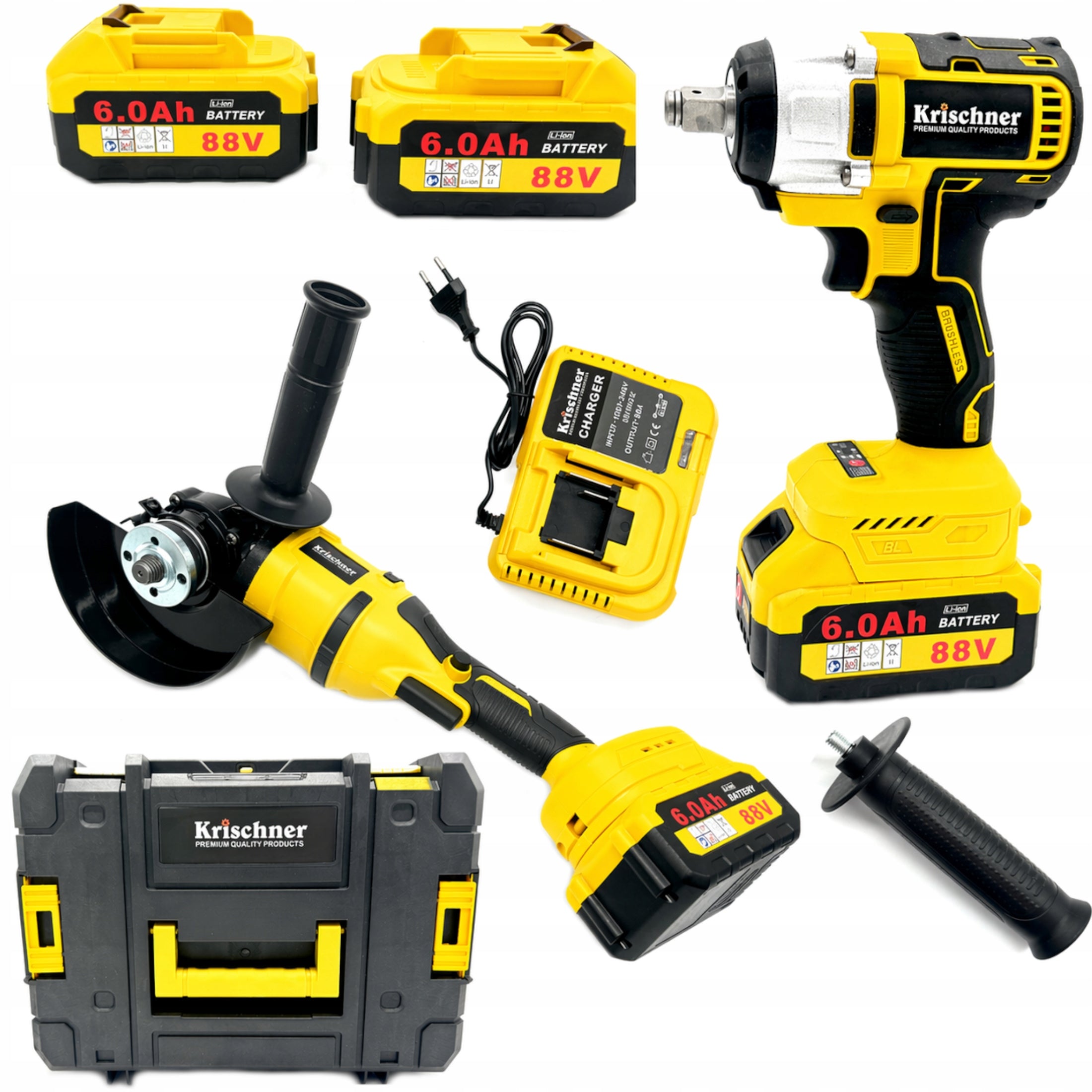 88V Cordless Angle Grinder and Impact Wrench Power Tool Kit