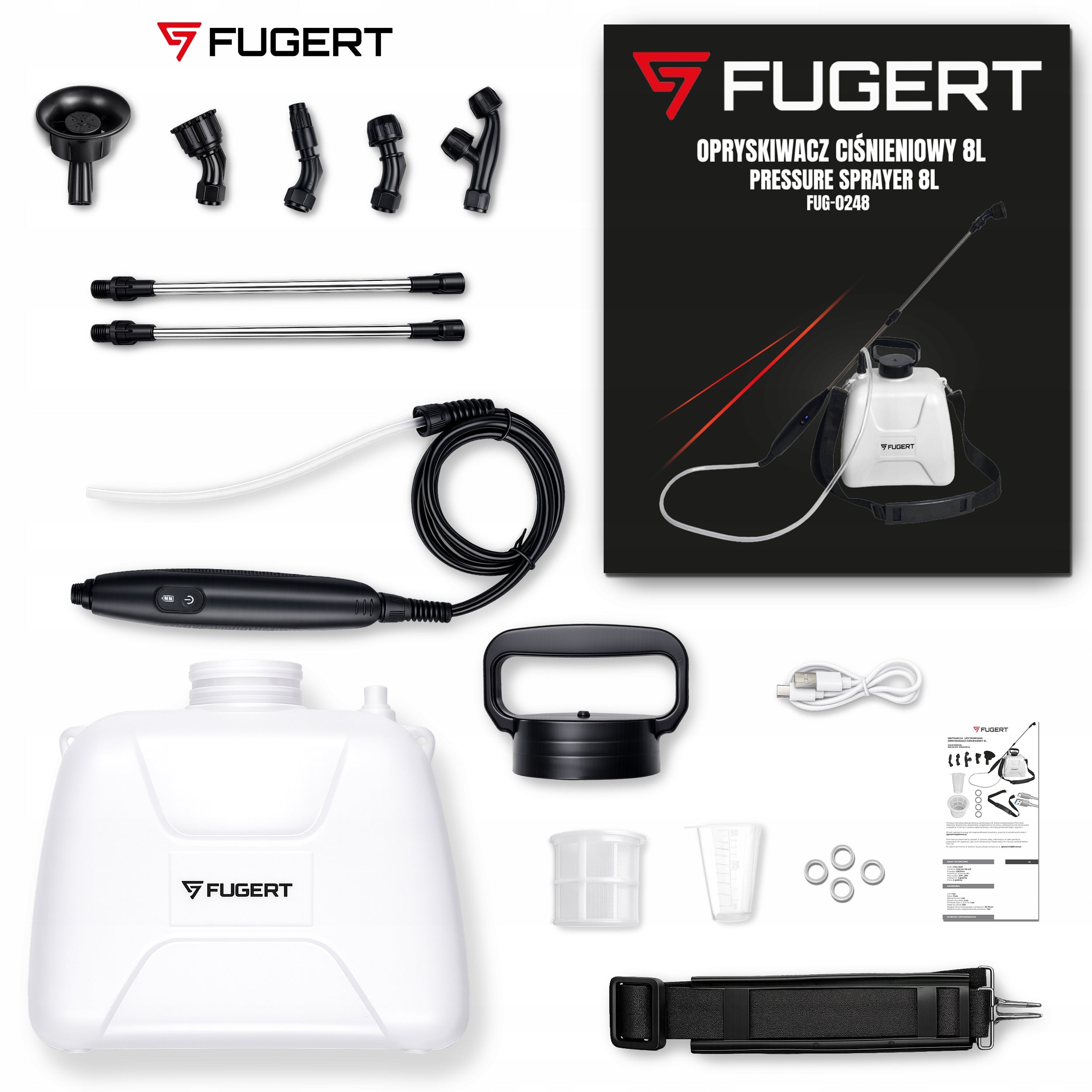 8L CORDLESS GARDEN PRESSURE SPRAYER USB-C FOLD-OUT LANCE Packaging status original