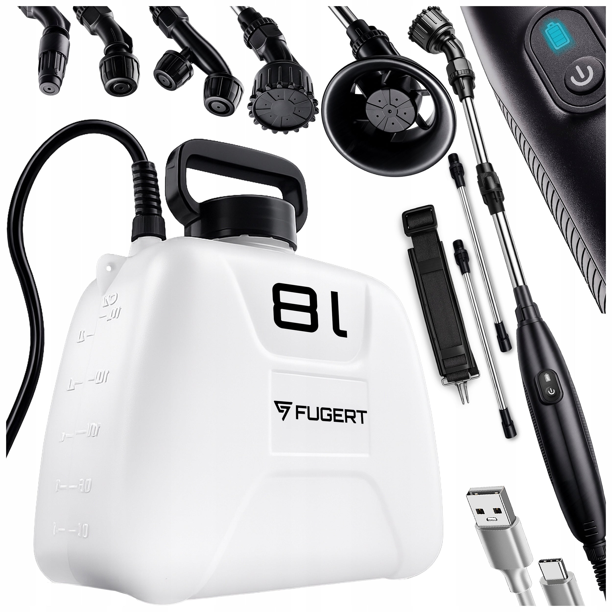 8L CORDLESS GARDEN PRESSURE SPRAYER USB-C FOLD-OUT LANCE