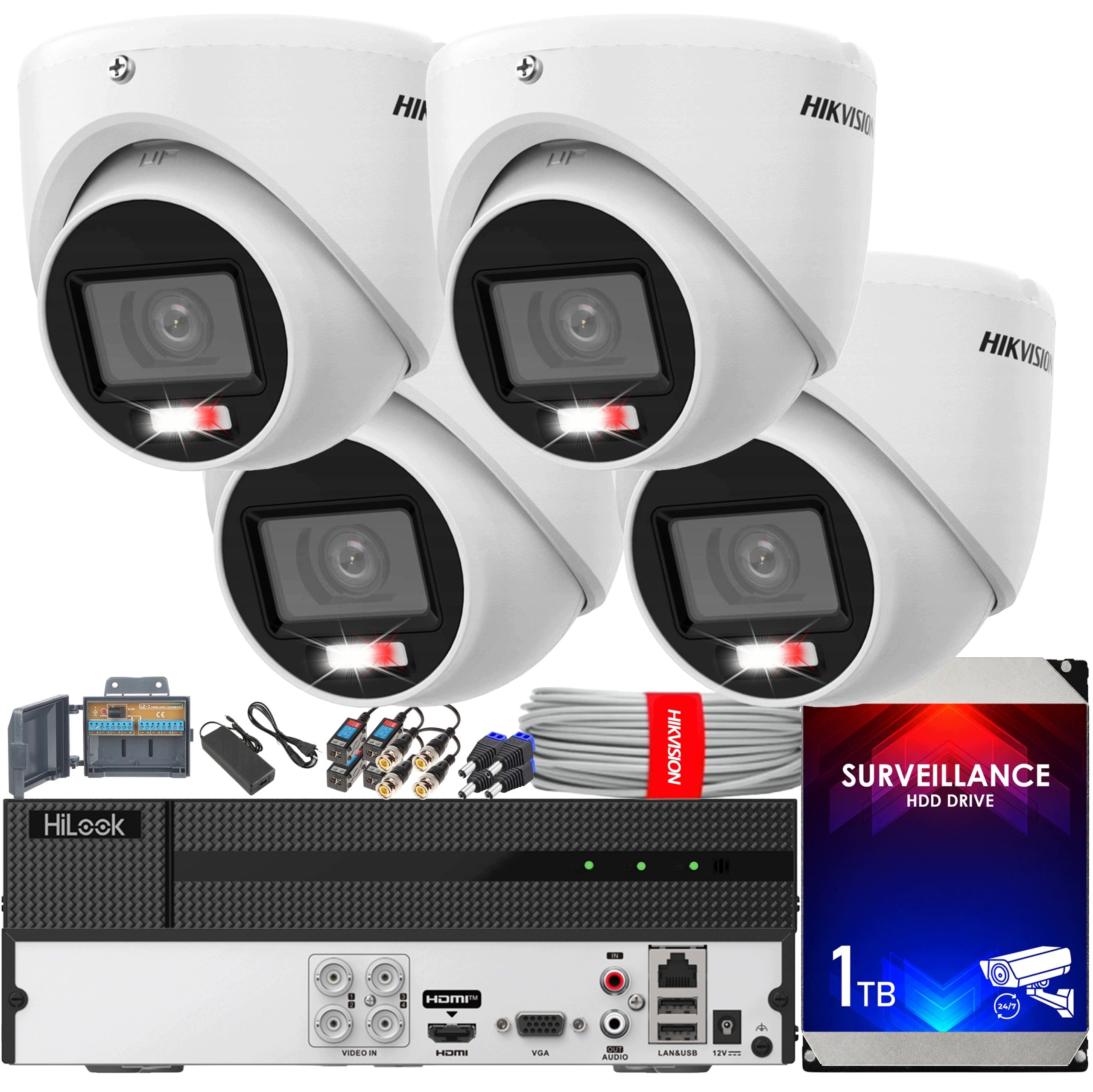 8MP 4K HiLook Monitoring Kit by Hikvision 4 AHD Cameras TVI Drive 1TB