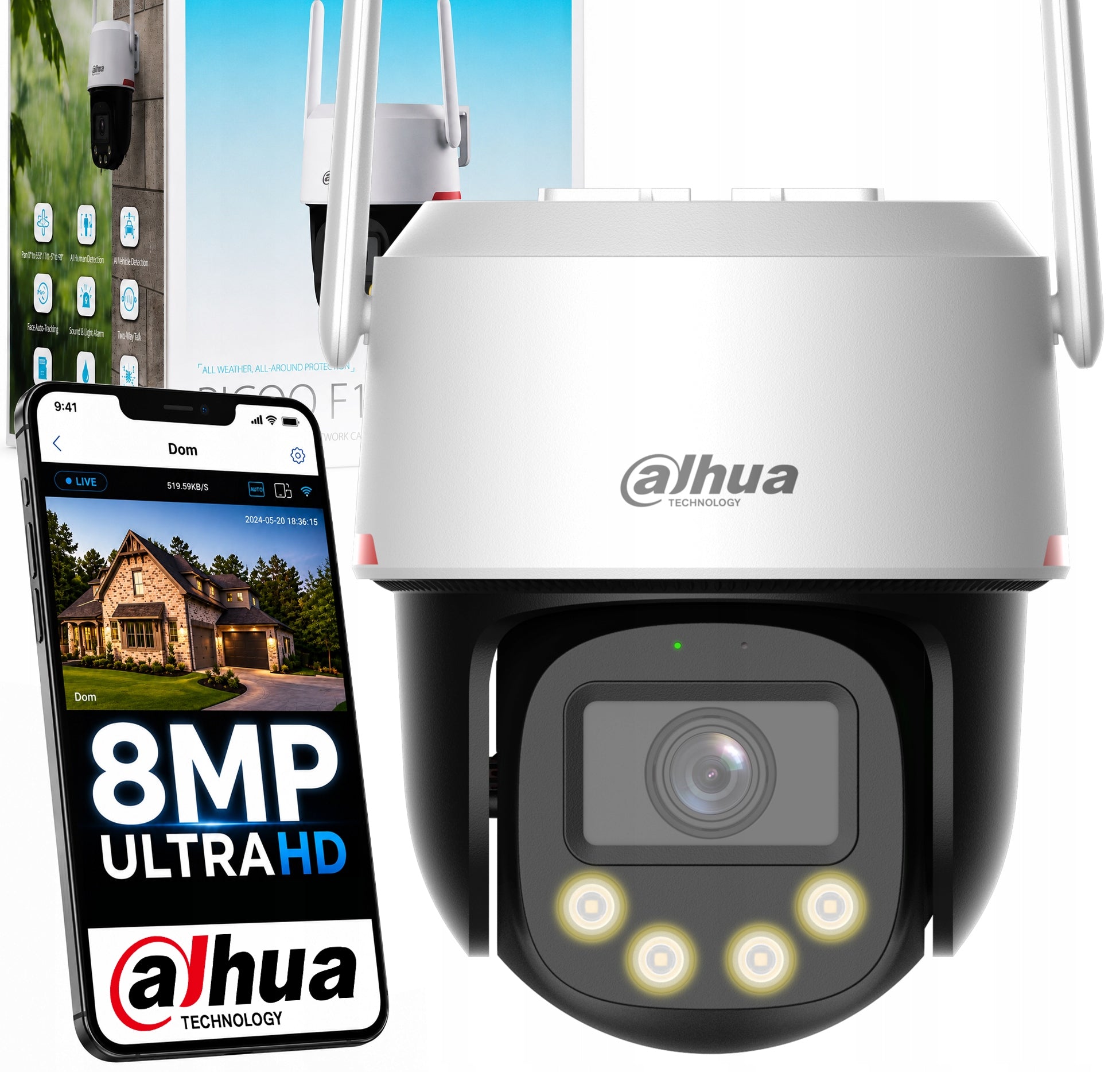 8MPX UHD WizColor Dahua P8F-PV-0360B-PRO Rotating Camera with Image Analysis