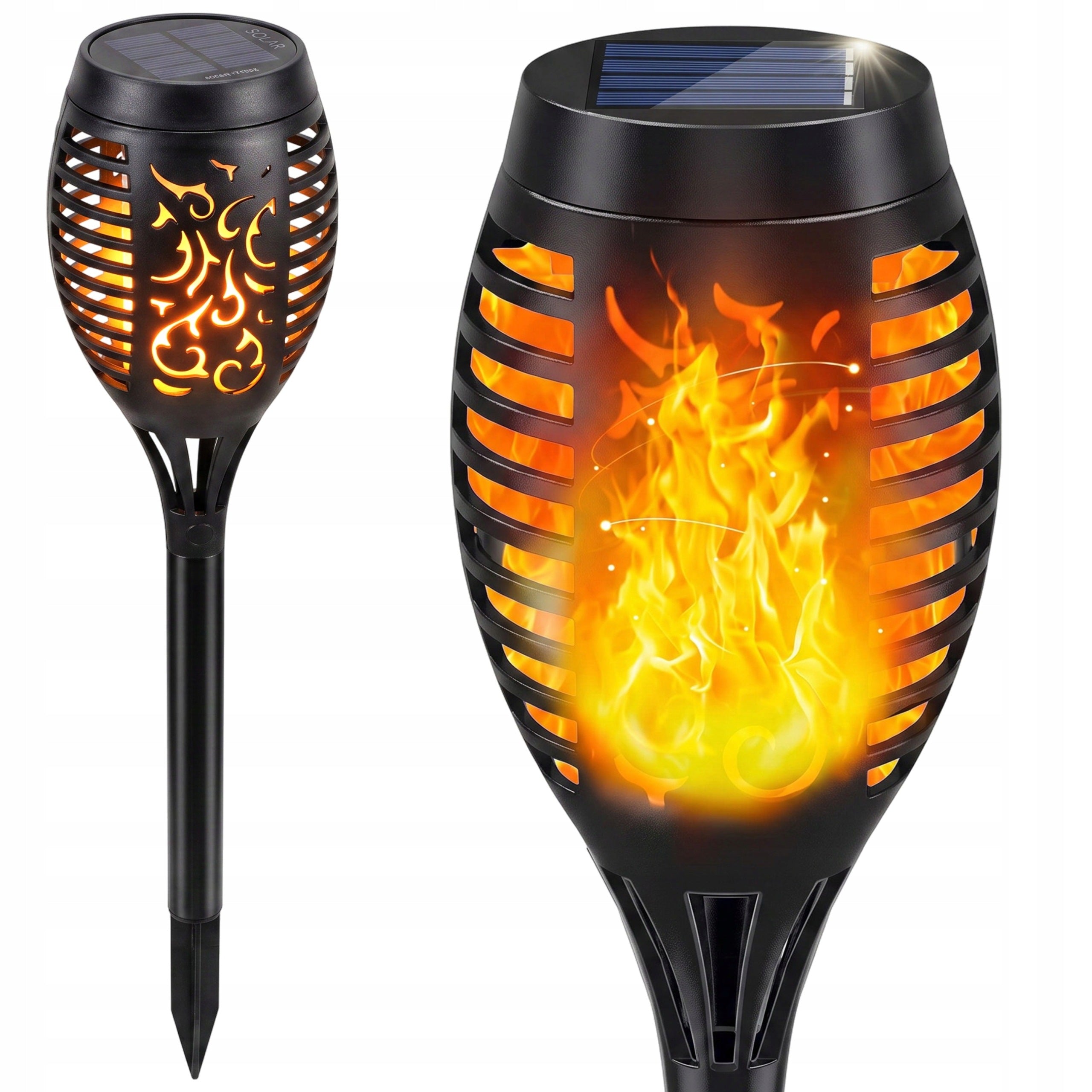 8X SOLAR GARDEN LAMP TORCH LED FLAME EFFECT FIRE HAMMERED ORNAMENT Packaging status original