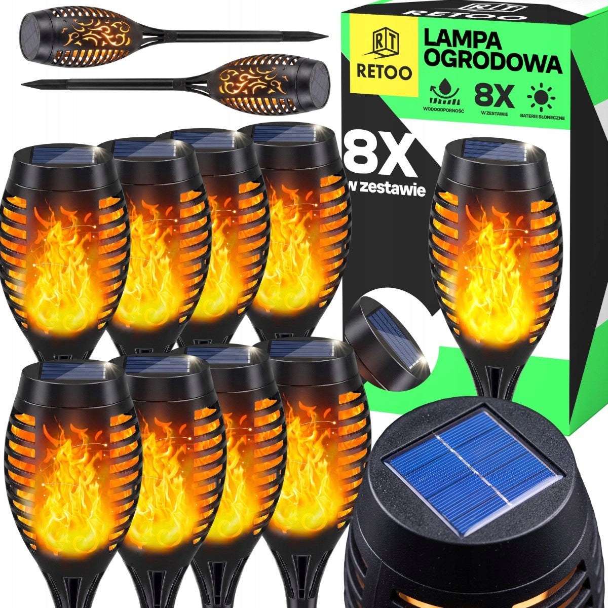 8X SOLAR GARDEN LAMP TORCH LED FLAME EFFECT FIRE HAMMERED ORNAMENT