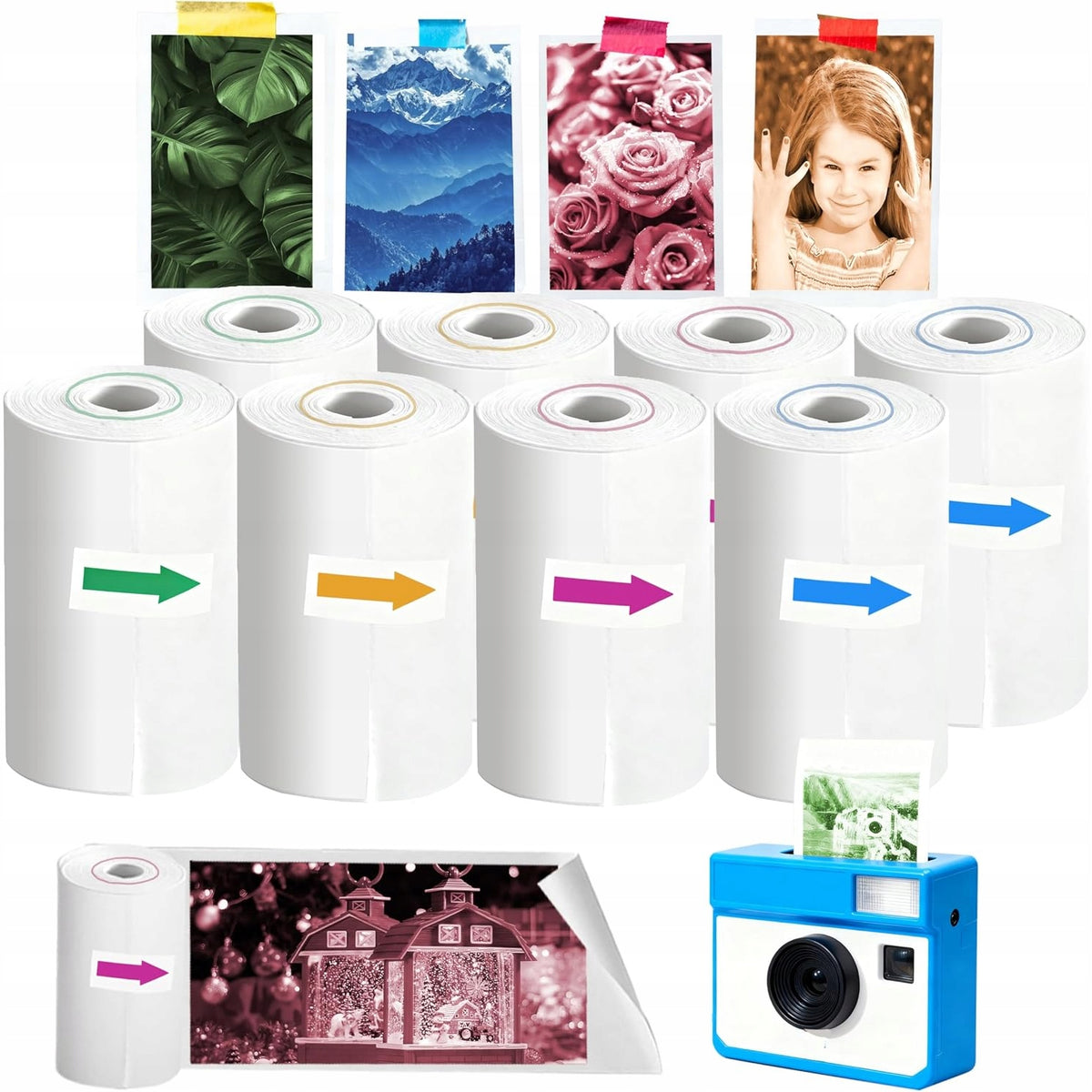 8x Adhesive Thermal Paper for Mini Printer Roll Cartridges