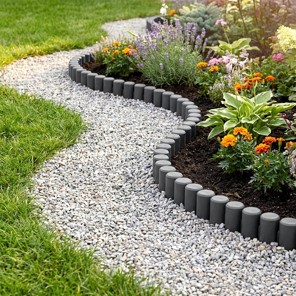 8x GARDEN Palisade grey fence border lawn edging beds 440 cm Color gray