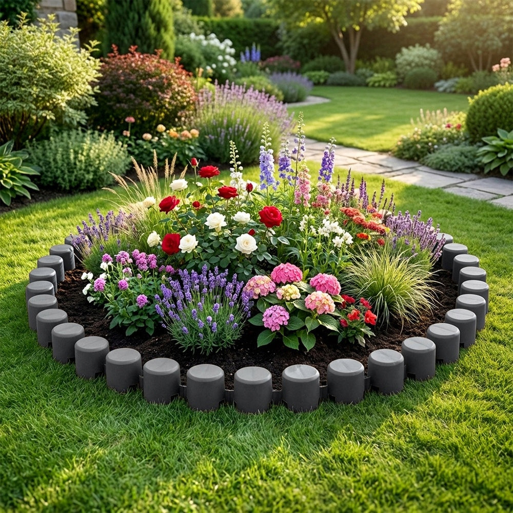 8x GARDEN Palisade grey fence border lawn edging beds 440 cm Material plastic