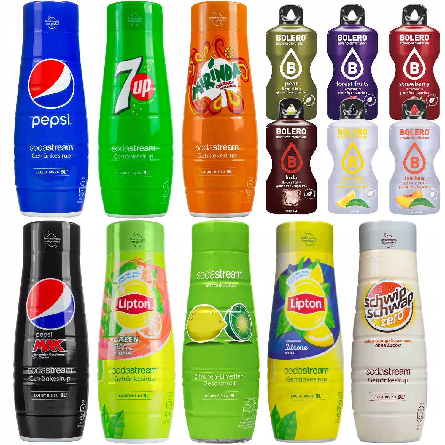 8x MIRINDA 7UP PEPSI MAX SCHWIP SYRUP SODASTREAM