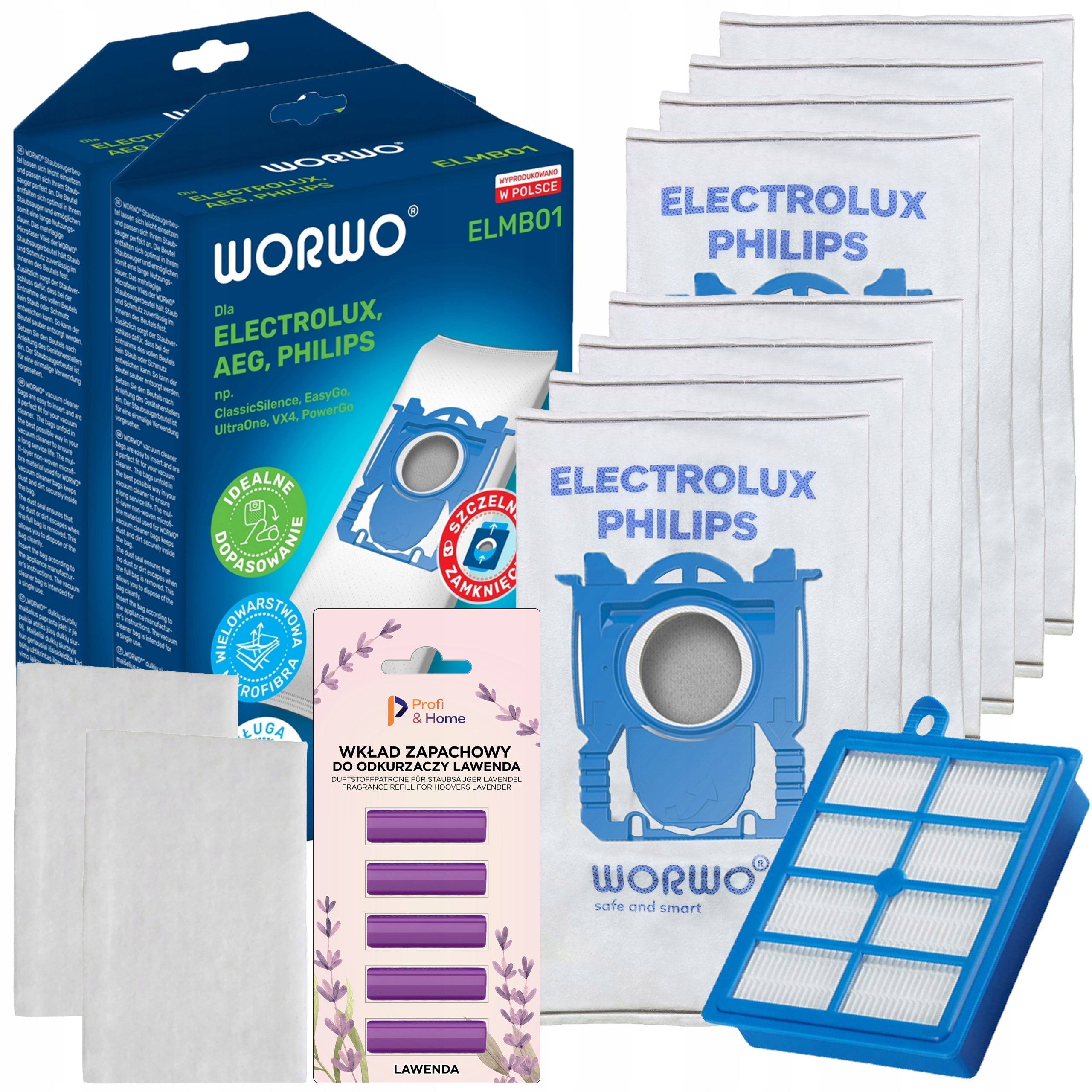 8x Philips Electrolux Elektrolux Vacuum Cleaner Bags + Hepa Filter + Fragrance