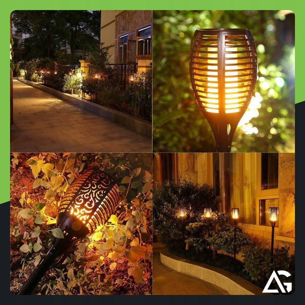 8x SOLAR GARDEN LAMP HAMMERED LED TORCH LANTERN FLAME EFFECT Packaging status original