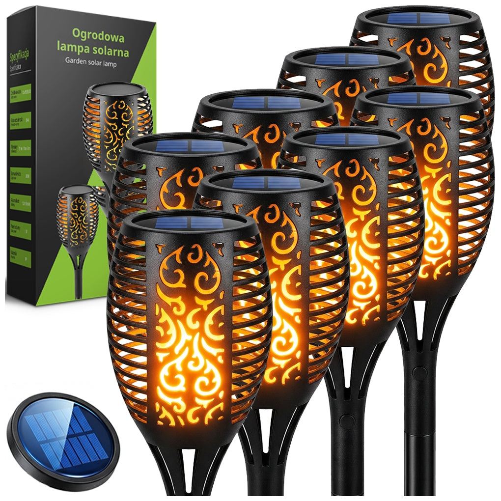 8x SOLAR GARDEN LAMP HAMMERED LED TORCH LANTERN FLAME EFFECT