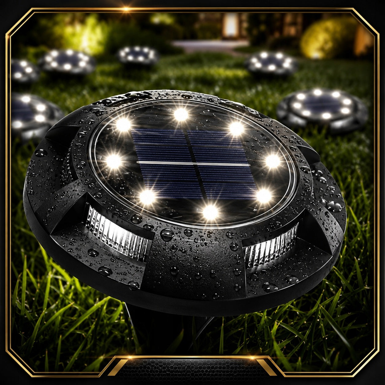 8x SOLAR LAMP HAMMERED GARDEN INRUN LED GROUND SILVER SET Packaging status original