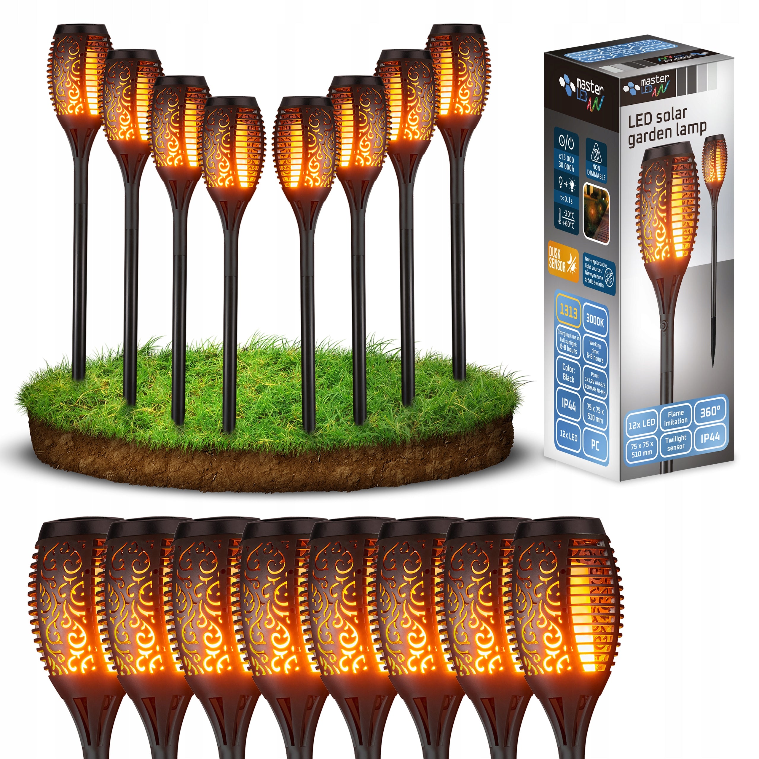 8x Solar Garden Torch Lamp LED Flame Lights For Garden SET