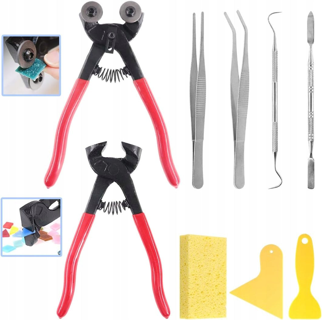 9 Pcs Mosaic Tool Set, 2 Pcs Heavy Glass Mosaic Pliers