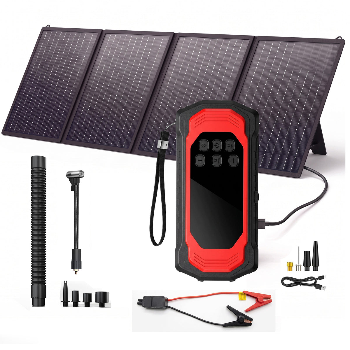 9-in-1 Jump Starter with 40W Solar, 9000A Inflator/Deflator 150PSI Air Pump
