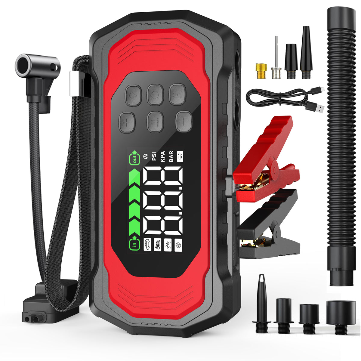 9-in-1 jump starter 9000A with Inflator/Deflator for All Petrol/14L Diesel