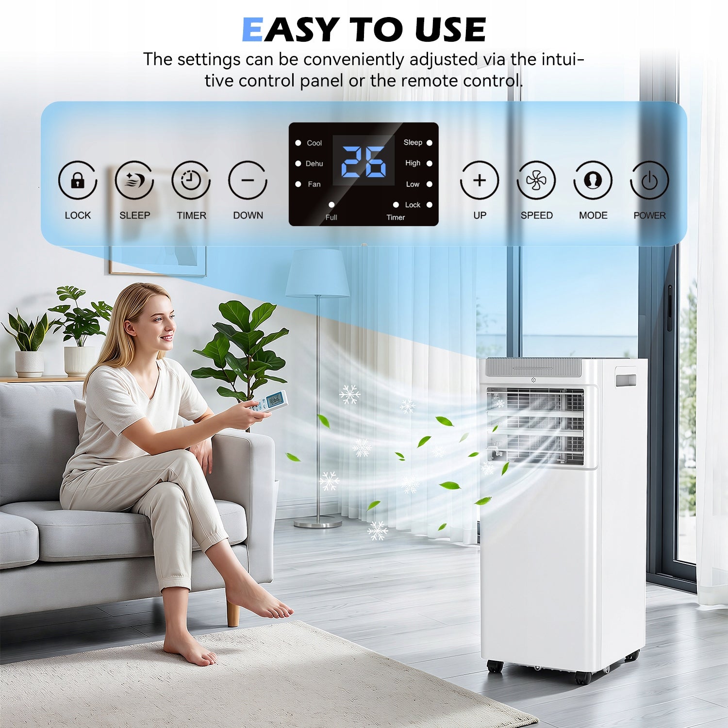 9000BTU KLIMATYZATOR PRZENOŚNY 2050W CICHY 2KW 40m2 PILOT I AKCESORIA Packaging status original