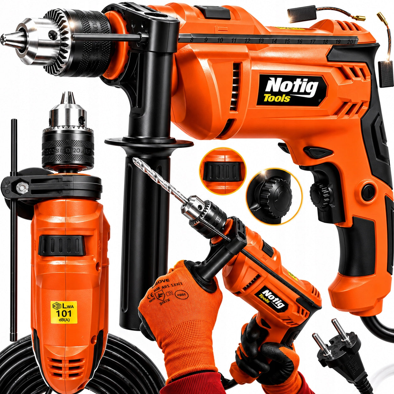 900W Hammer Drill with Variable Speed - Powerful 2-Function Set