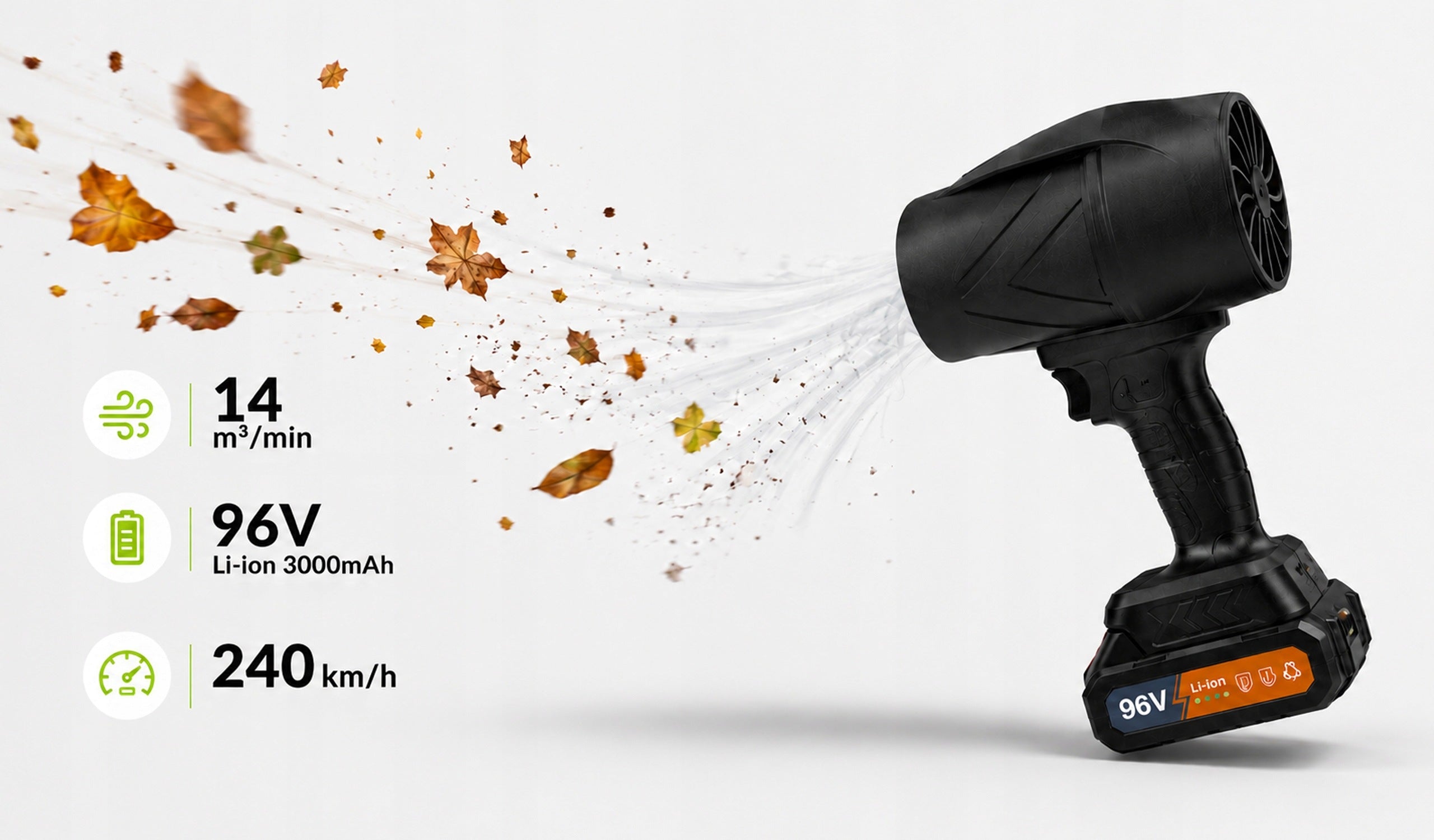 96V GARDEN CORDLESS LEAF BLOWER 3000mAh STRONG BLOWING SUITCASE Packaging status original