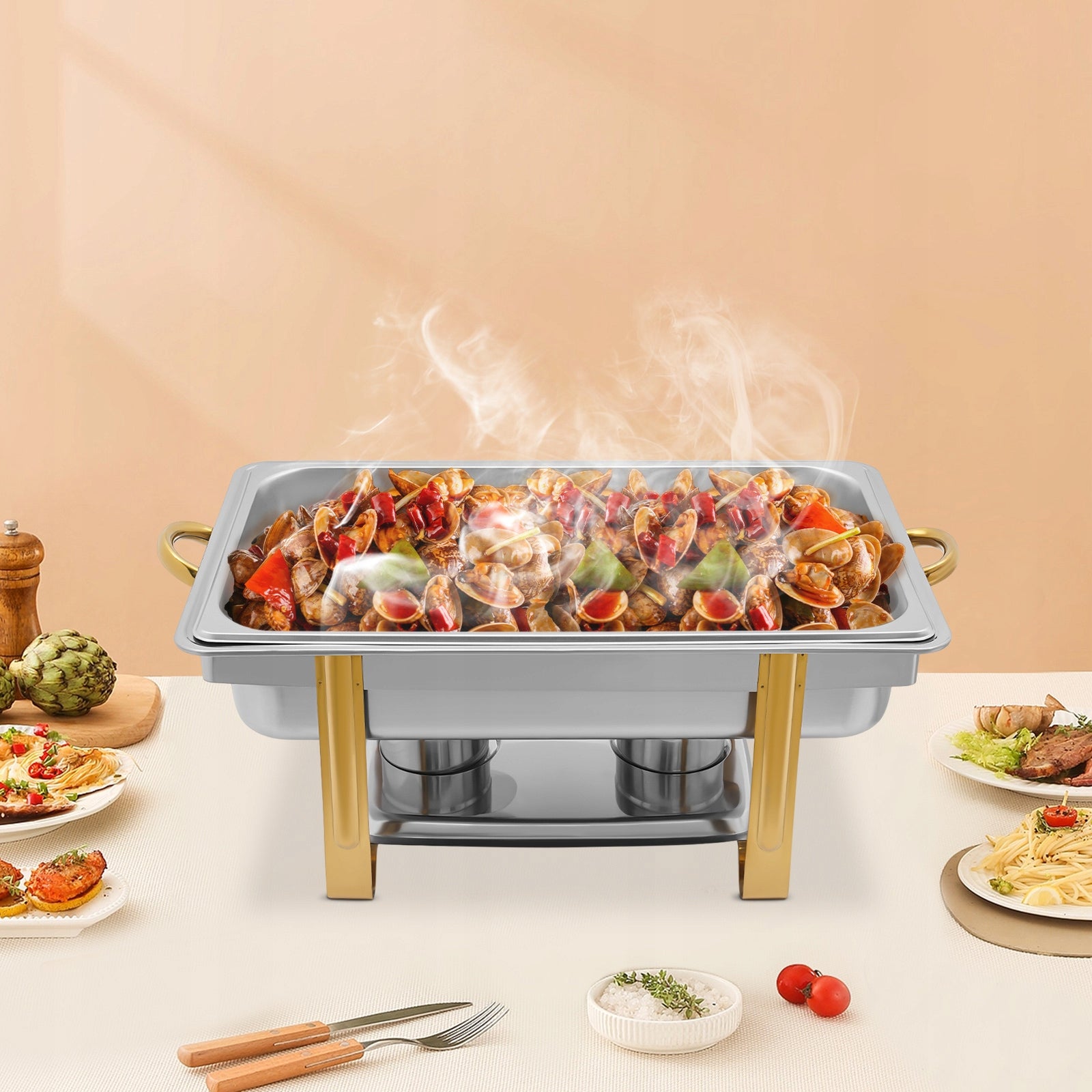 9L Buffet Heater, Stainless Steel, Gold Accents Brand no brand
