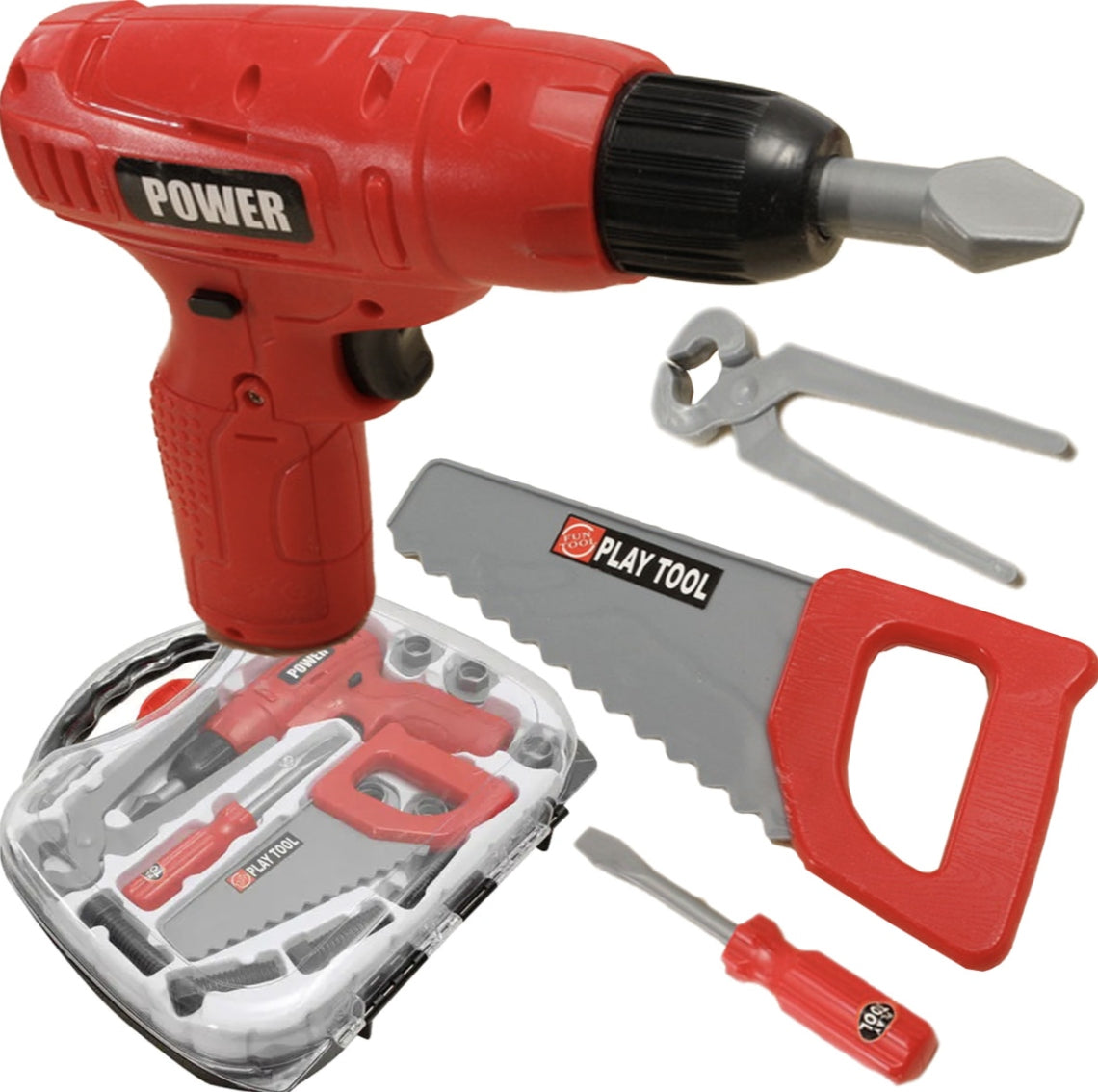 AA Battery Operated Drill Tool Kit in Baby Case Play Tool