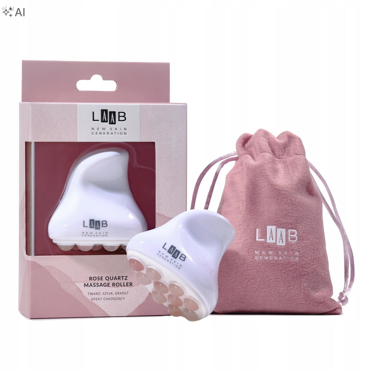 AA LAAB Rose Quartz Stone Face Roller with Cooling Effect