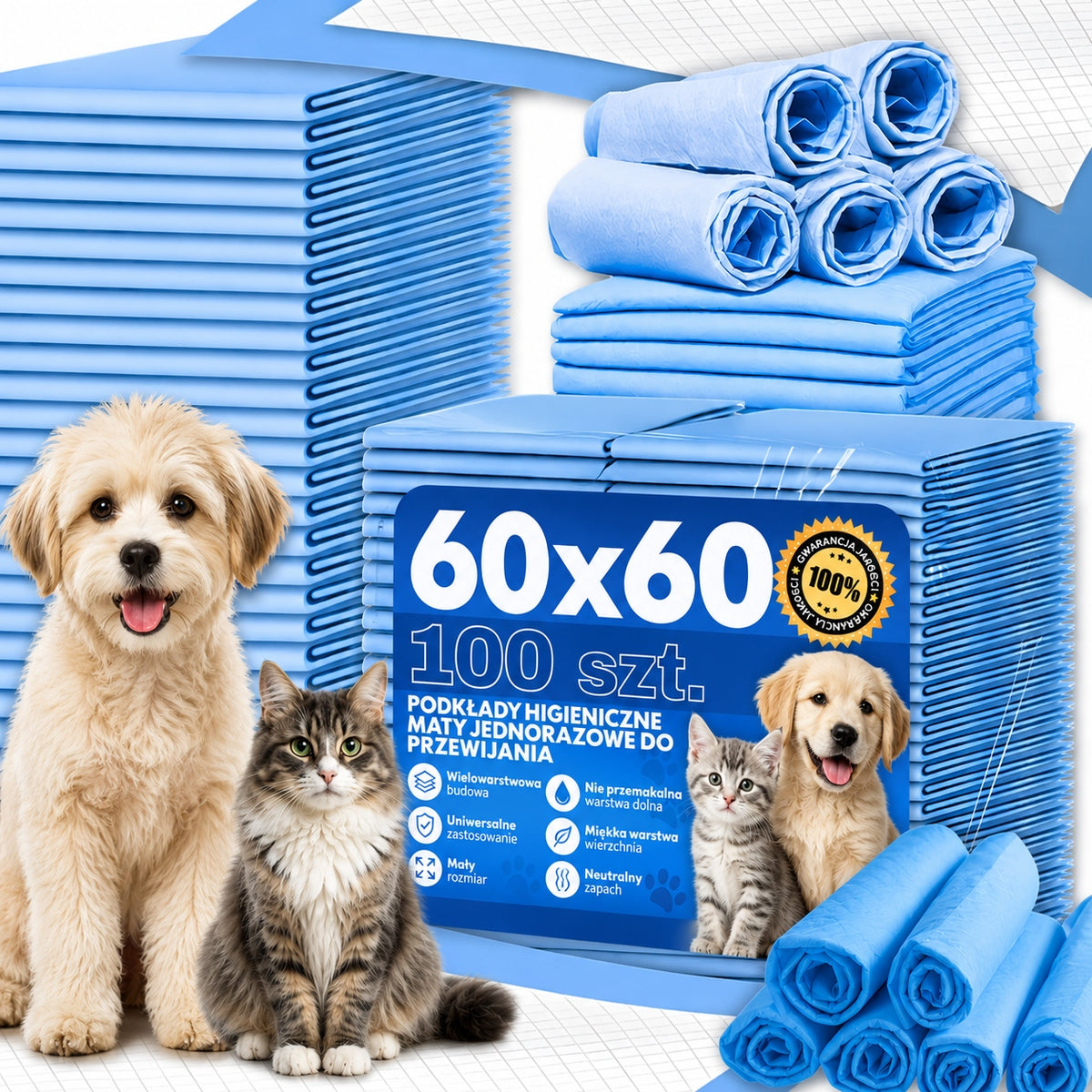 ABSORBENT PADS HYGIENIC DOG MATS LEARNING TO PEE 60x60 100 PCS STRONG