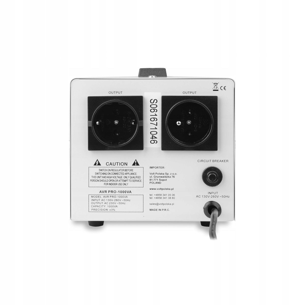 AC VOLTAGE STABILIZER AVR PRO 1000 (1000VA) 3% Manufacturer code 5AVRZP1000