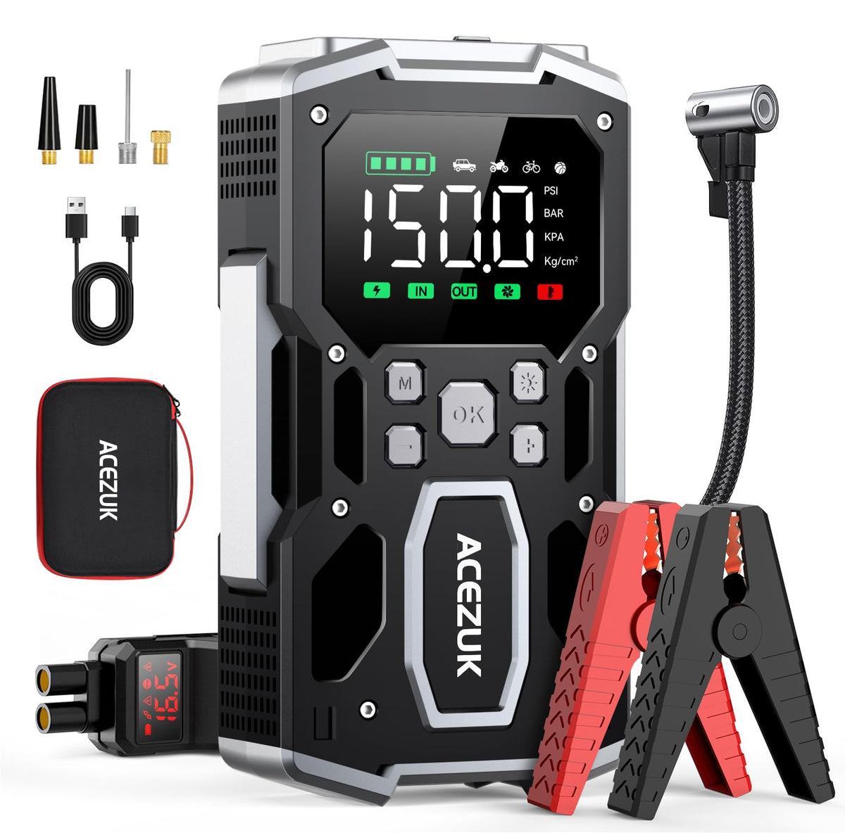 ACEZUK Powerbank 26800mAh 6000A Compressor 150PSI Auto LCD LED
