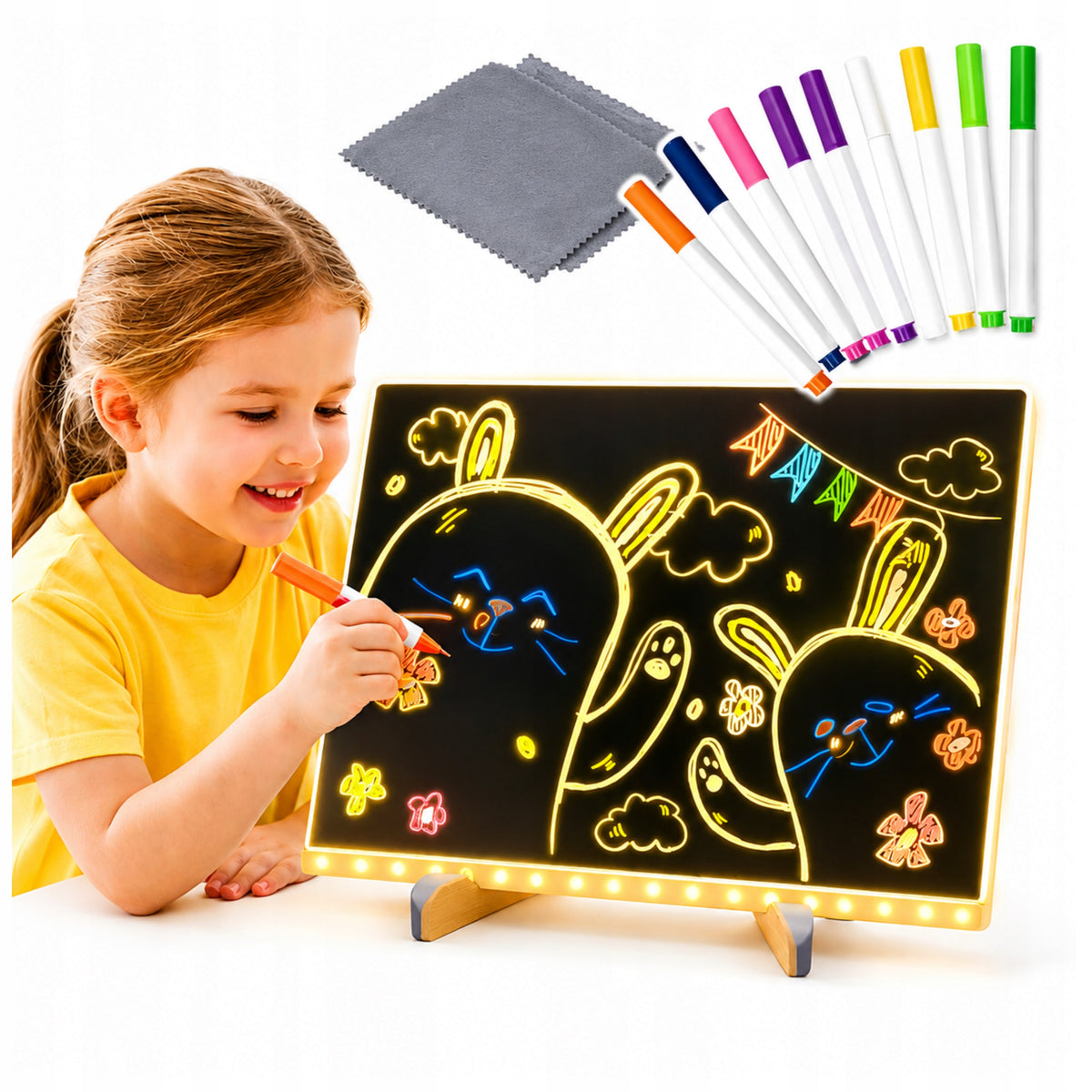 ACRYLIC DRAWING LED BOARD ILLUMINATED PENS 30X20CM STAND SET