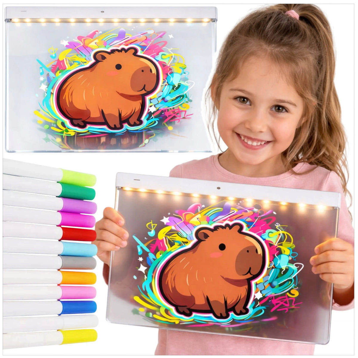 ACRYLIC DRAWING LED BOARD ILLUMINATED PENS 30X20CM STAND SET