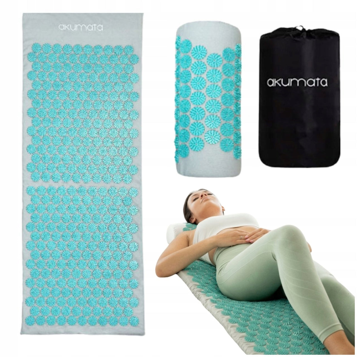 ACUPRESSURE MAT + GREY-MINT PILLOW 110cm COTTON AKUMATA SET PL