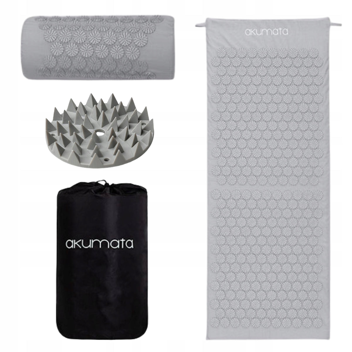 ACUPRESSURE MAT POLISH AKUMATA SET WITH PILLOW FOR PAIN STRESS GREY-GREY