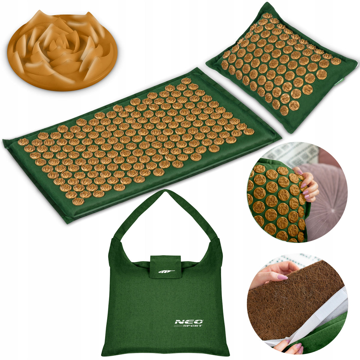 ACUPRESSURE MAT WITH SPIKES + PILLOW + BAG SET PREMIUM COCONUT LINEN
