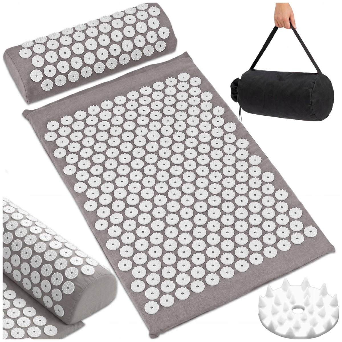 ACUPRESSURE MAT WITH SPIKES SPOT MASSAGE PILLOW SET GREY 60 CM