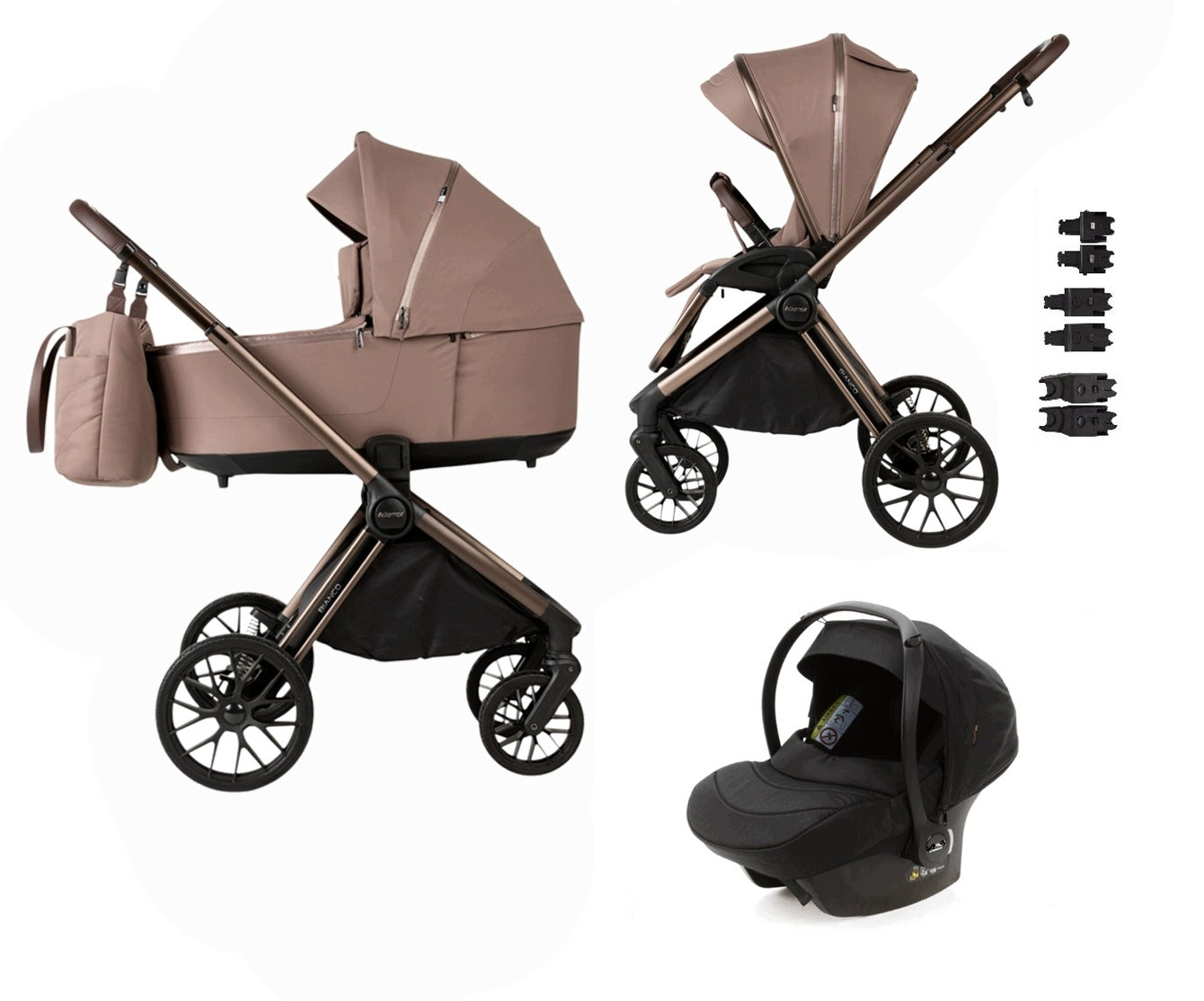 ADAMEX BIANCO CHOCOLATE FANGO trolley 3in1 + AVIONAUT COSMO 2.0 + ADAPTERS