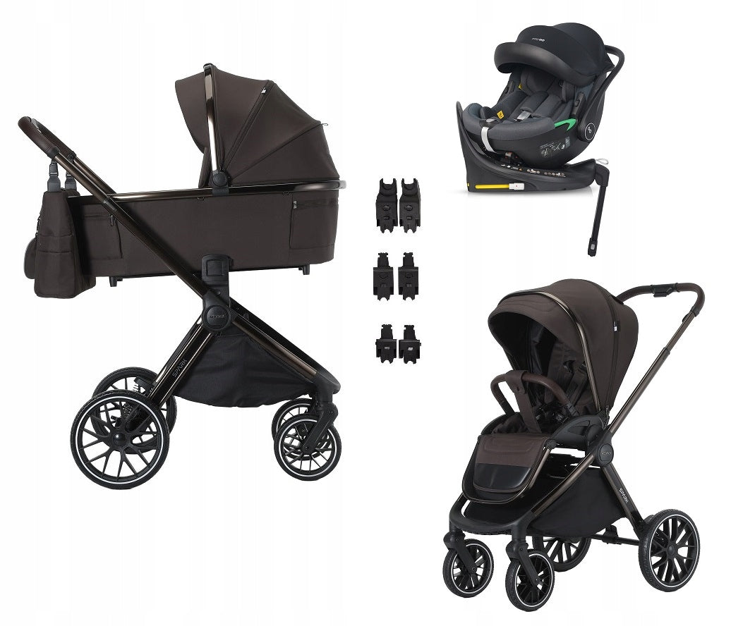 ADAMEX SPARK CHOCOLATE BROWN trolley 4in1 BUZ PRO + ROTARY BASE I-SOFIX
