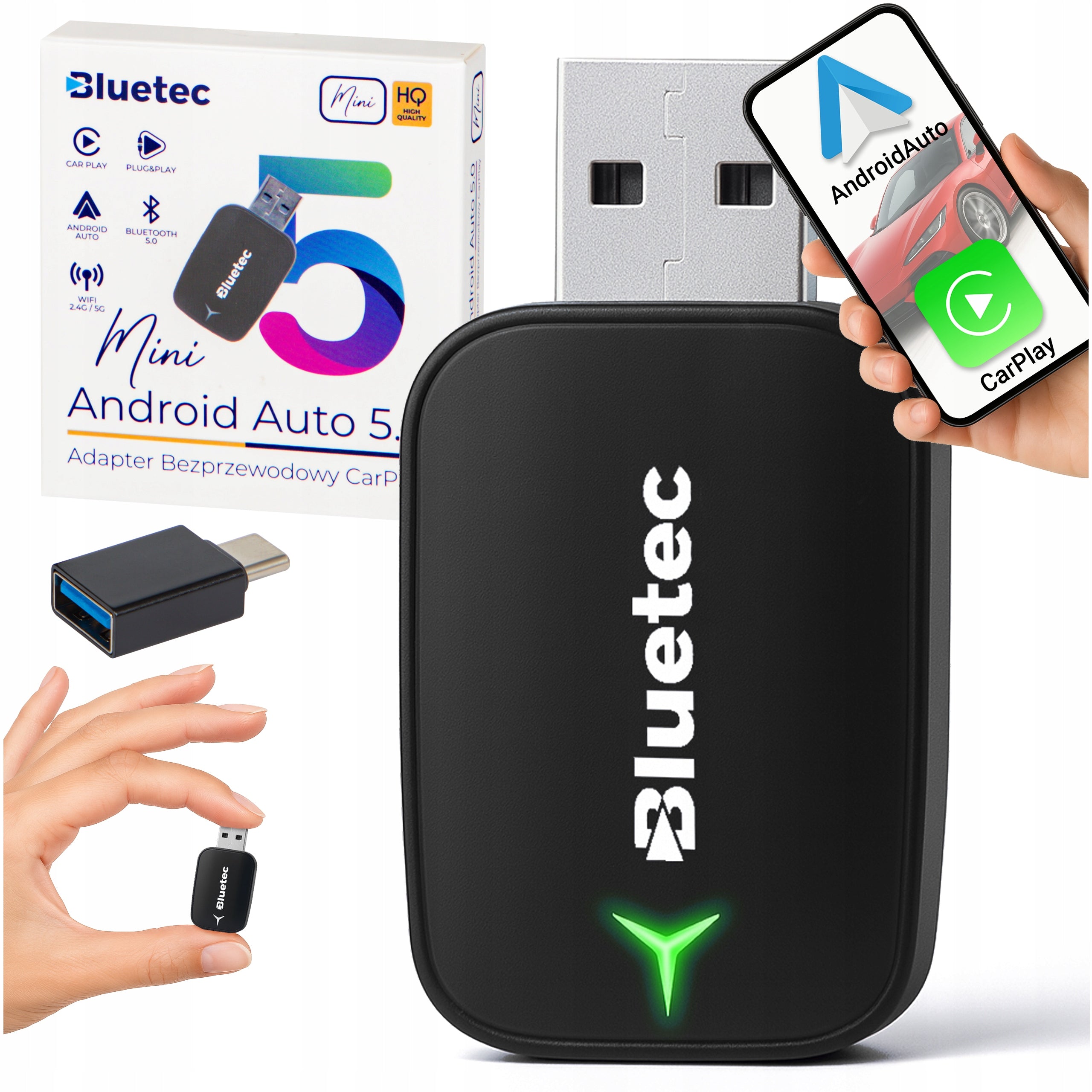 ADAPTER CARPLAY ANDROID AUTO WIRELESS MODULE WIFI BT 5.0 MINI USB
