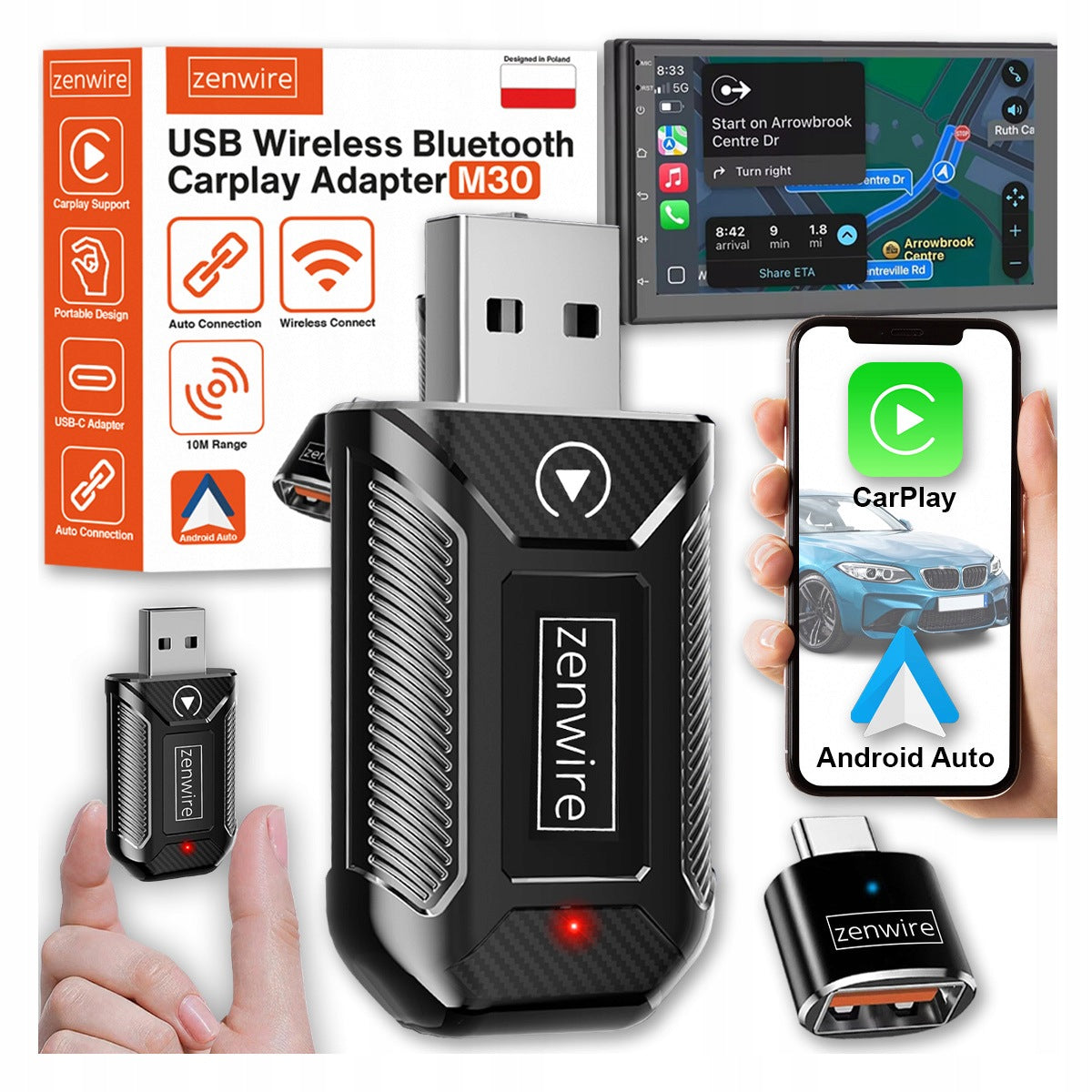 ADAPTER MODULE CARPLAY ANDROID AUTO IPHONE WIRELESS BLUETOOTH WIFI 5G