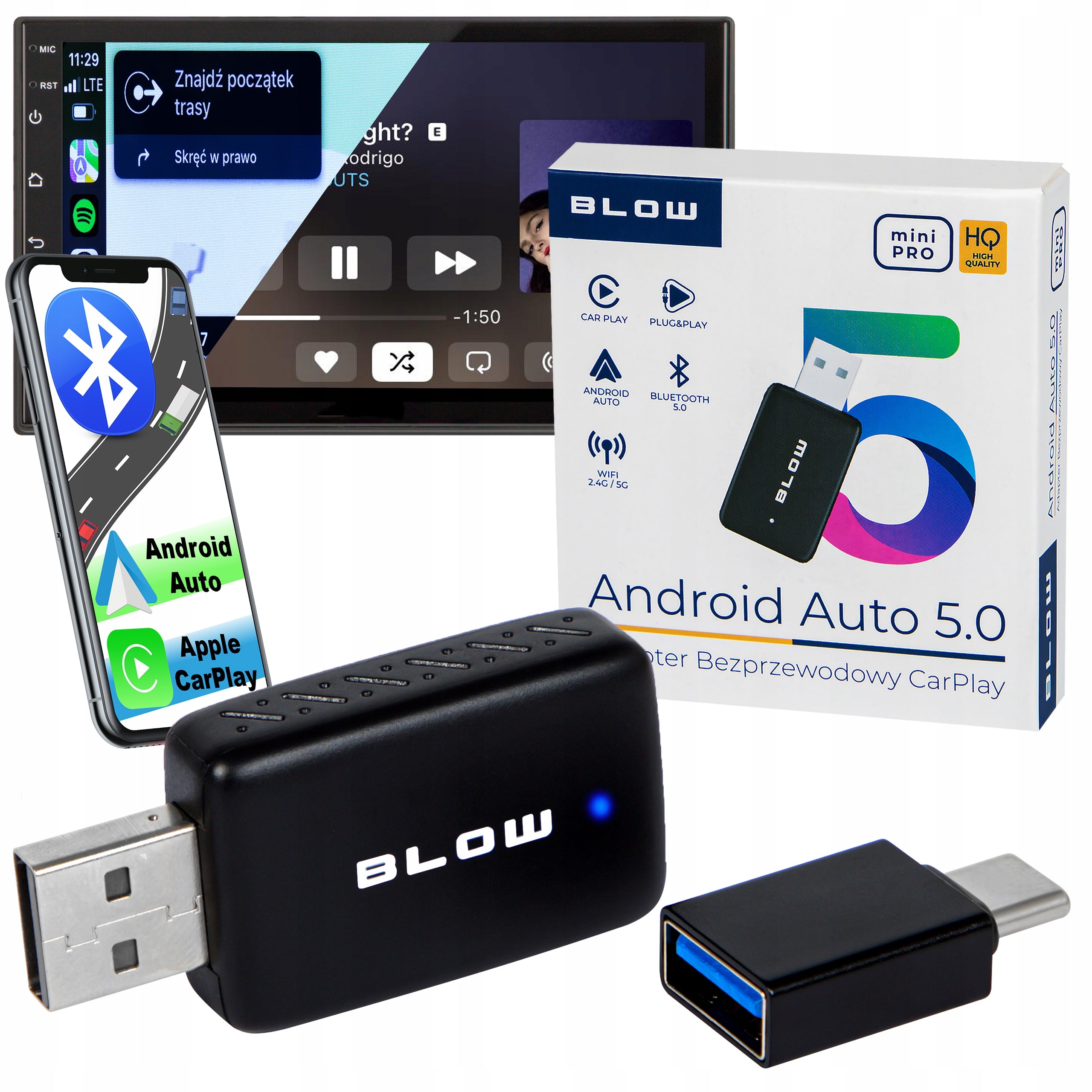 ADAPTER MODULE CARPLAY ANDROID AUTO WIRELESS WIFI BLUETOOTH MINI PRO