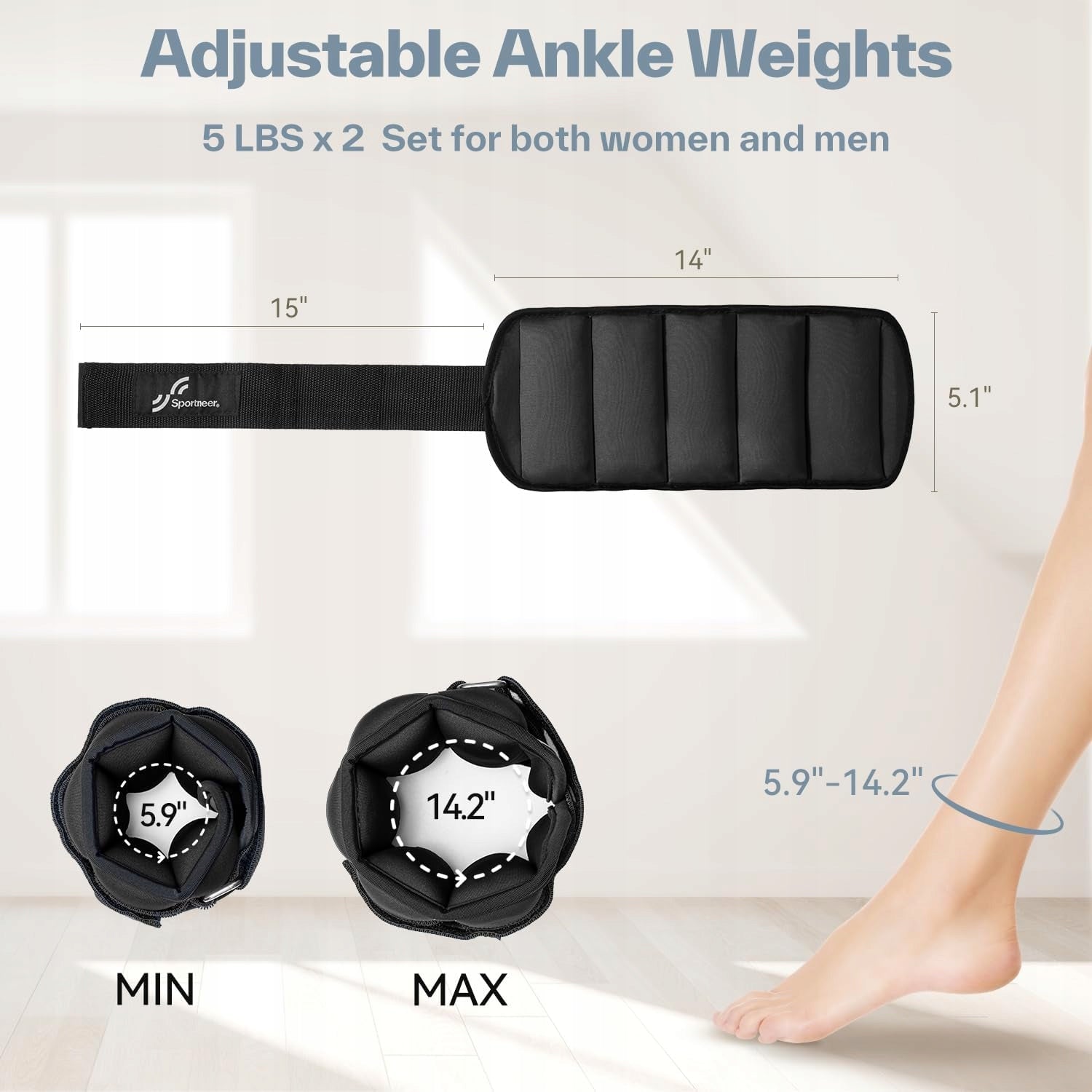 ADJUSTABLE ANKLE WEIGHTS FROM 0,5 TO 2,3 KG PER ANKLE Brand Sportneer
