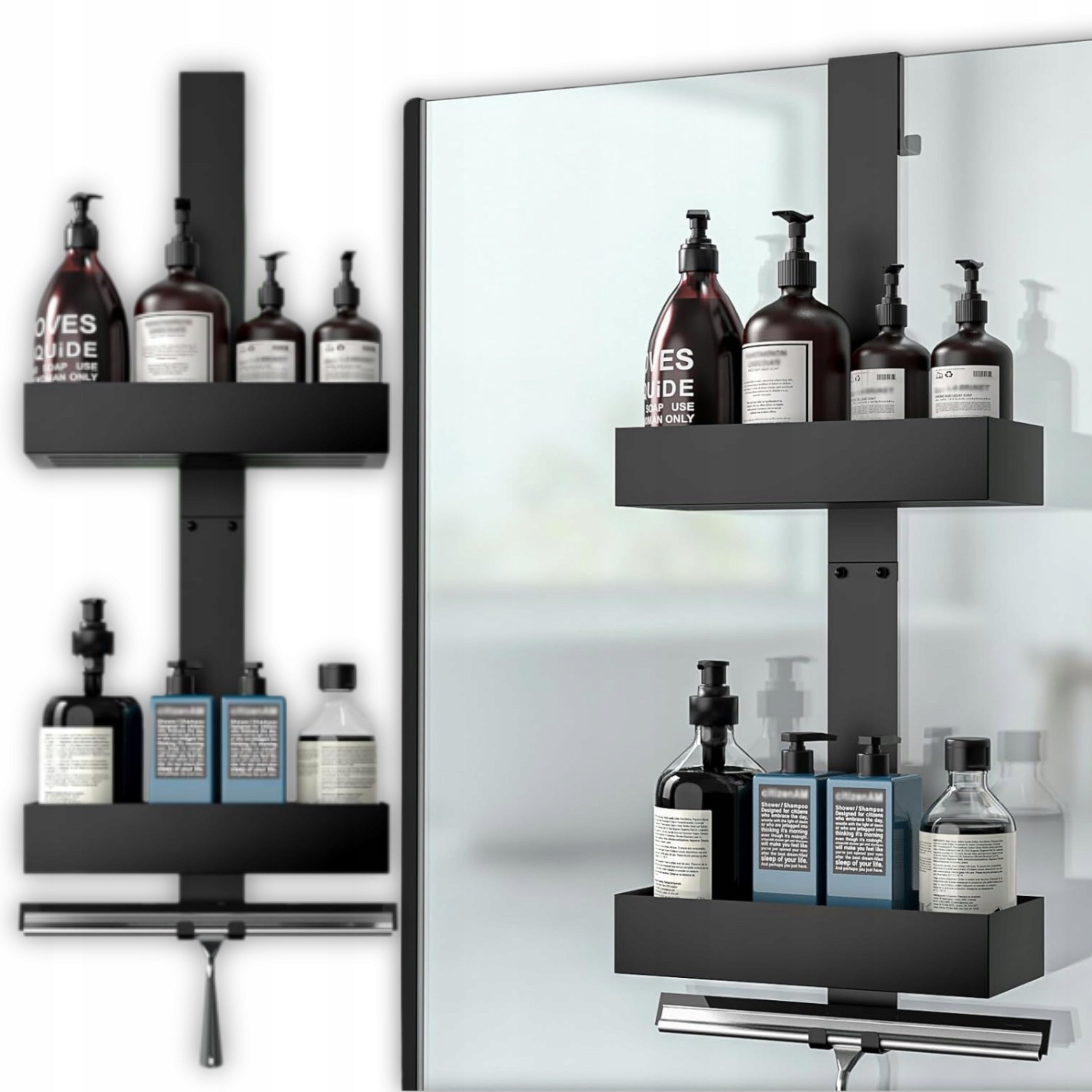 ADJUSTABLE BATHROOM SHOWER SHELF HANGING STEEL HANGER BASKETS x2