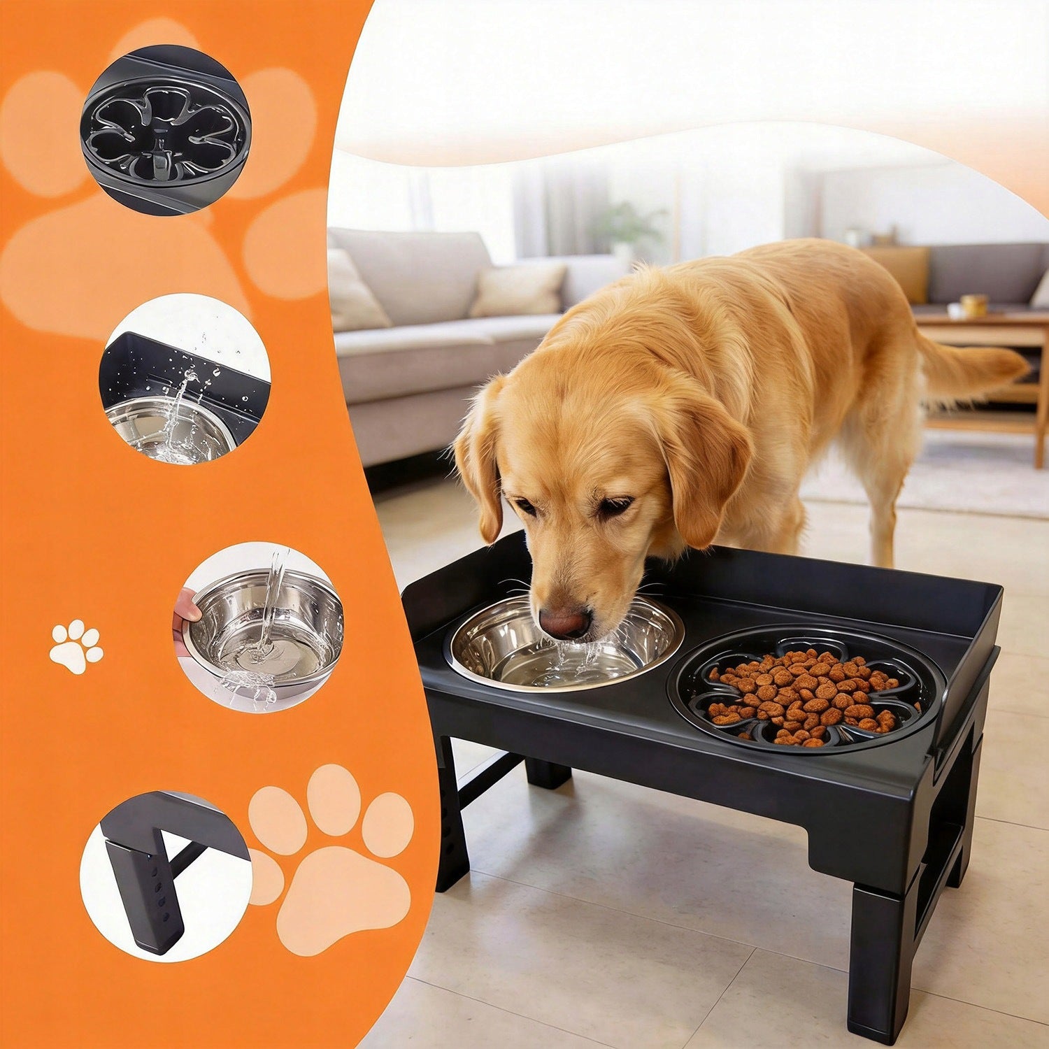 ADJUSTABLE DOG BOWL ON STAND FOOD AND DRINK BOWL NON-SLIP Manufacturer code 6979916250332