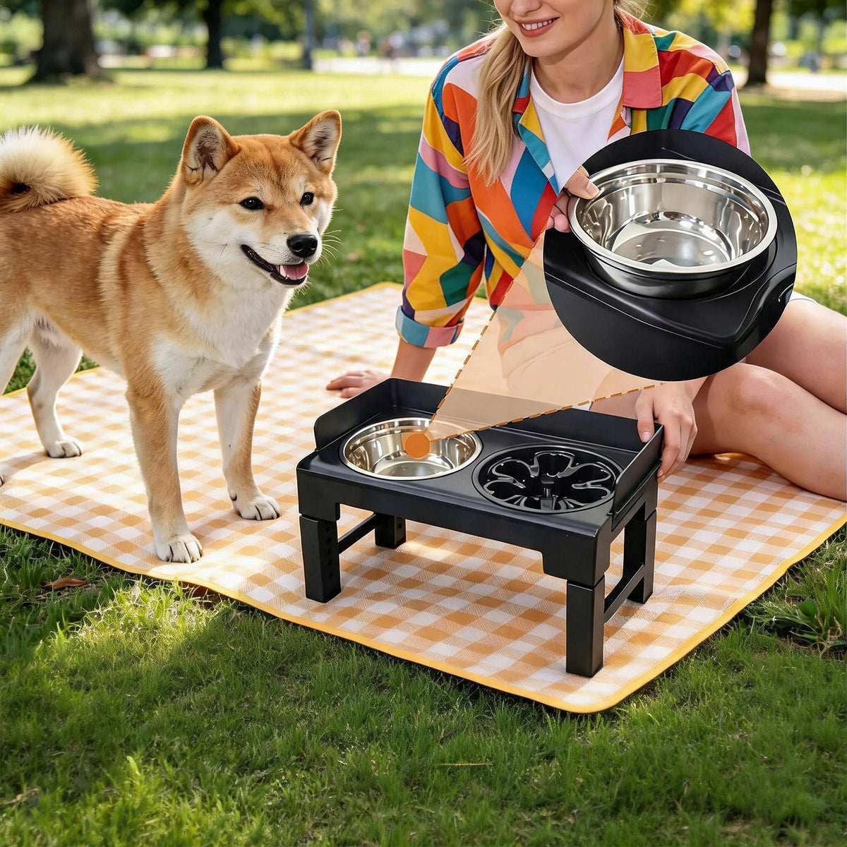ADJUSTABLE DOG BOWL ON STAND FOOD AND DRINK BOWL NON-SLIP Packaging status original
