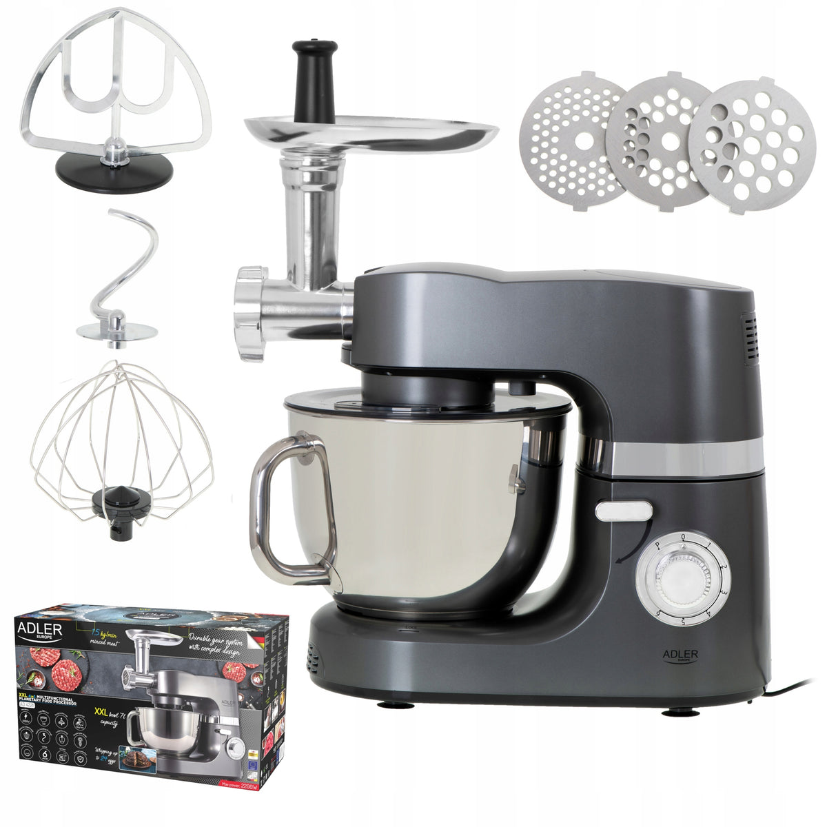 ADLER FOOD PROCESSOR PLANETARY MIXER 2200W LARGE BOWL 7L XXL MACHINE 4221