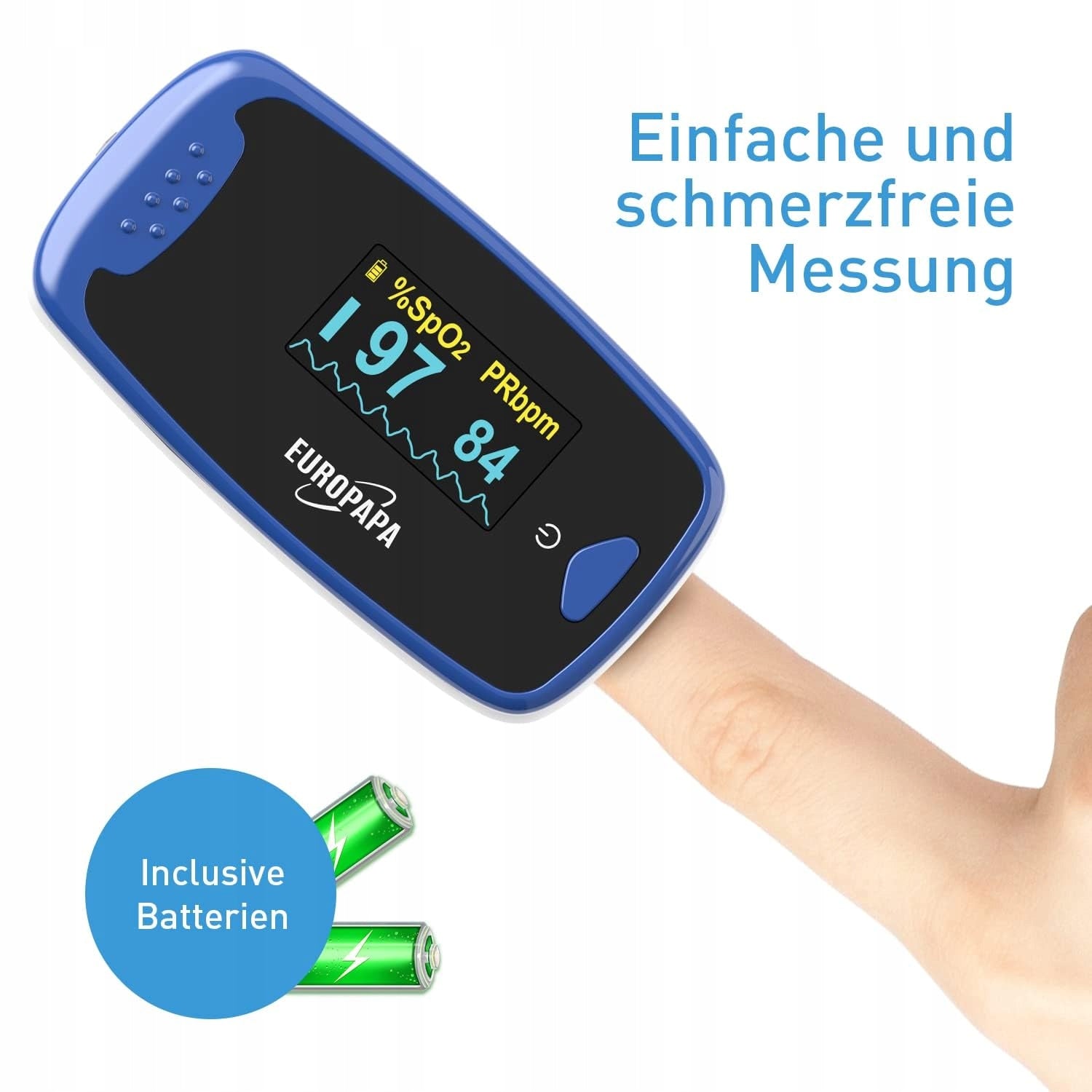 ADULT FINGER PULSE OXIMETER WITH OLED DISPLAY AND BATTERIES Manufacturer code 3606236021610