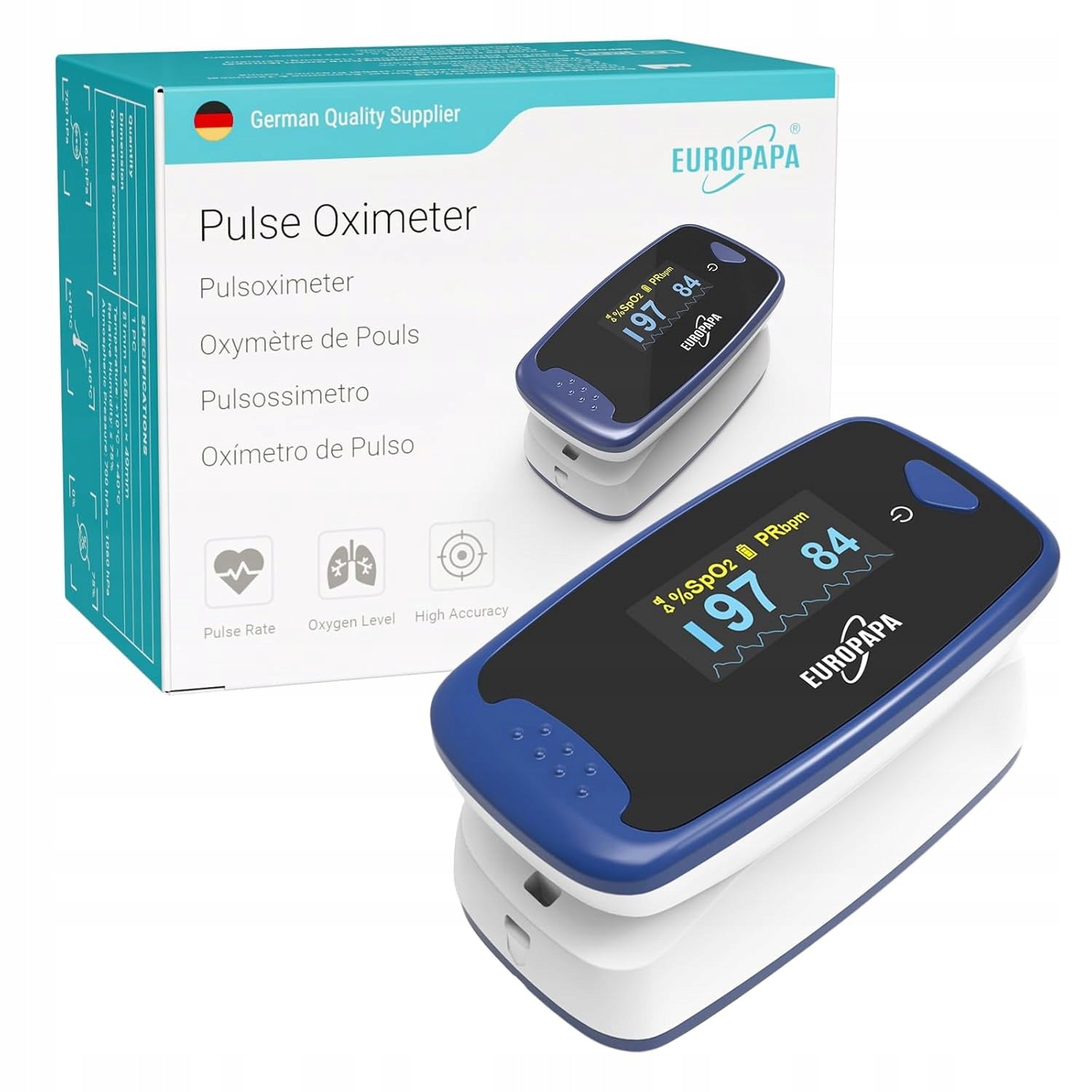 ADULT FINGER PULSE OXIMETER WITH OLED DISPLAY AND BATTERIES